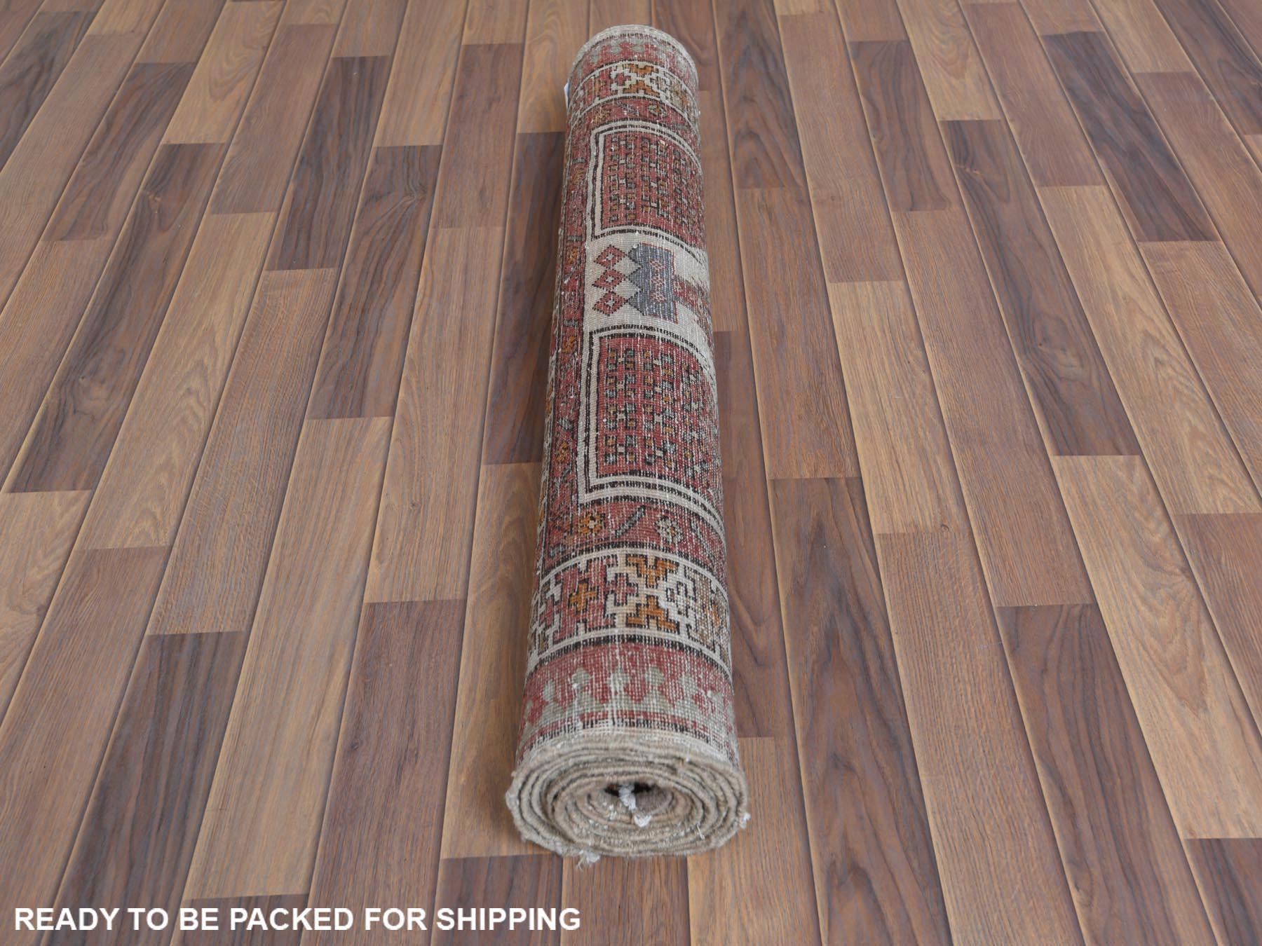 Vintage Sheared Low Areas of Wear Hand Knotted Clean Wool Persian Serab Red Rug In Good Condition For Sale In Carlstadt, NJ