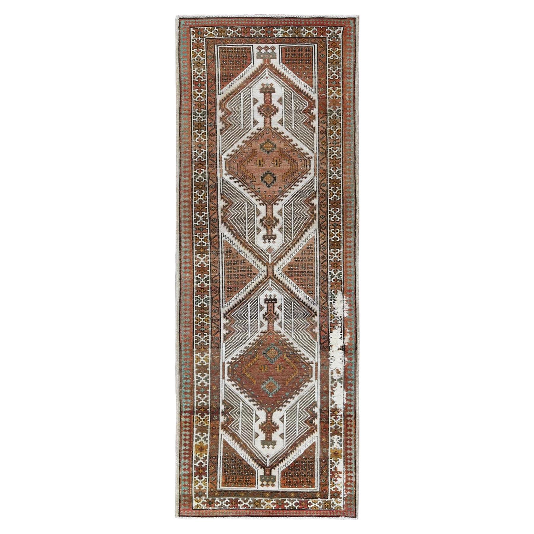 Vintage Sheared Low Areas of Wear Hand Knotted Clean Wool Persian Serab Red Rug For Sale