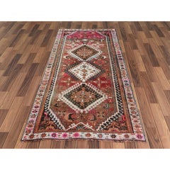 Vintage Sheared Low Wide Runner Persian Qashqai Handmade Rug