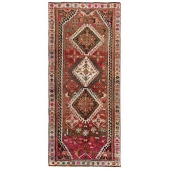 Vintage Sheared Low Wide Runner Persian Qashqai Handmade Rug