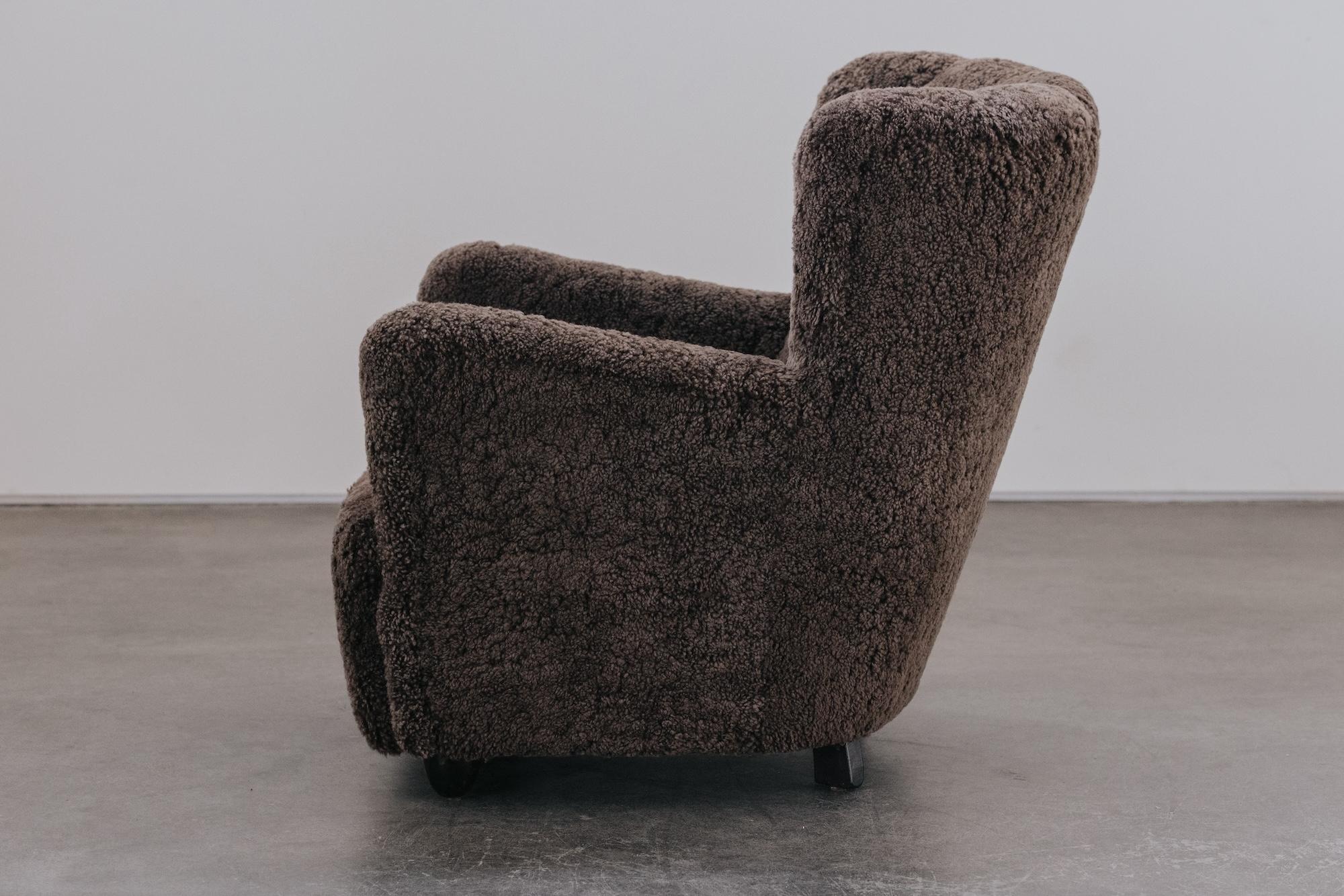 European Vintage Shearling Cabinetmaker Lounge Chair From Denmark, Circa 1950