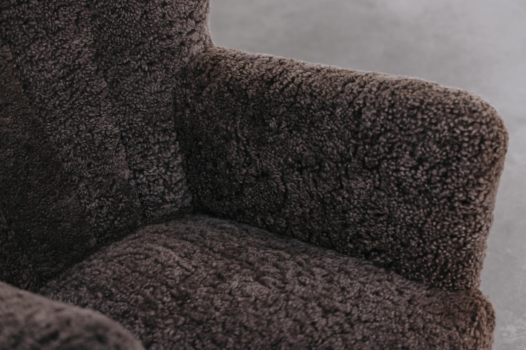 Mid-20th Century Vintage Shearling Cabinetmaker Lounge Chair From Denmark, Circa 1950