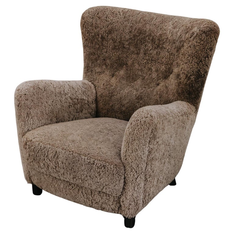 Vintage Shearling Cabinetmaker Lounge Chair From Denmark, Circa