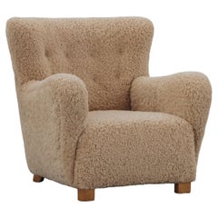 Vintage Shearling Cabinetmaker Lounge Chair From Denmark, Circa 1950