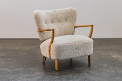 Vintage-Schreiner-Loungesessel aus Shearling aus Dänemark, um 1960