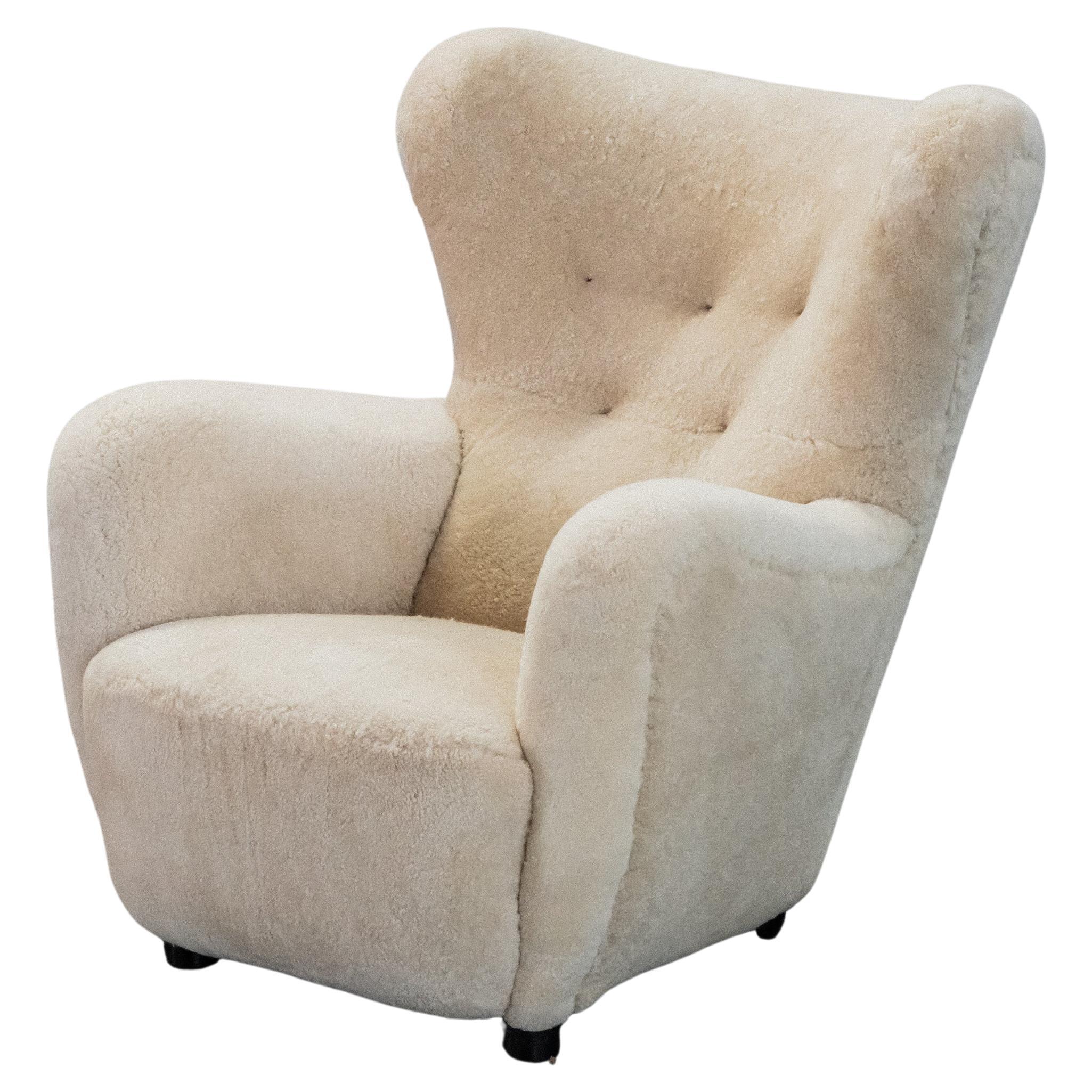 Vintage Shearling Cabinetmaker Lounge Chair From Denmark, Circa 1960 For Sale