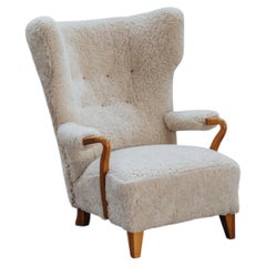Vintage Shearling Cabinetmaker Lounge Chair From Denmark, Circa 1960