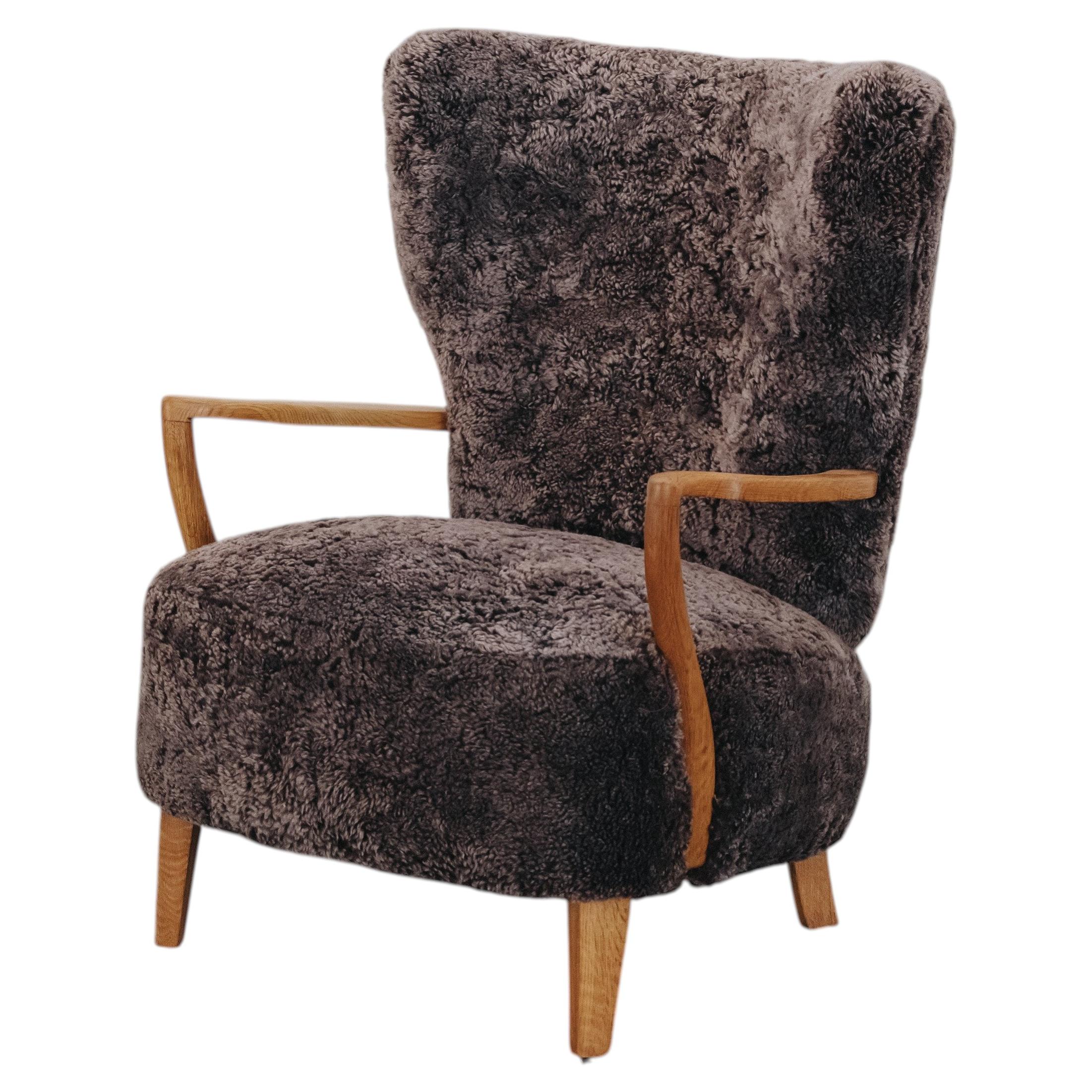 Vintage Shearling Cabinetmaker Lounge Chair From Denmark, Circa 1960 For Sale