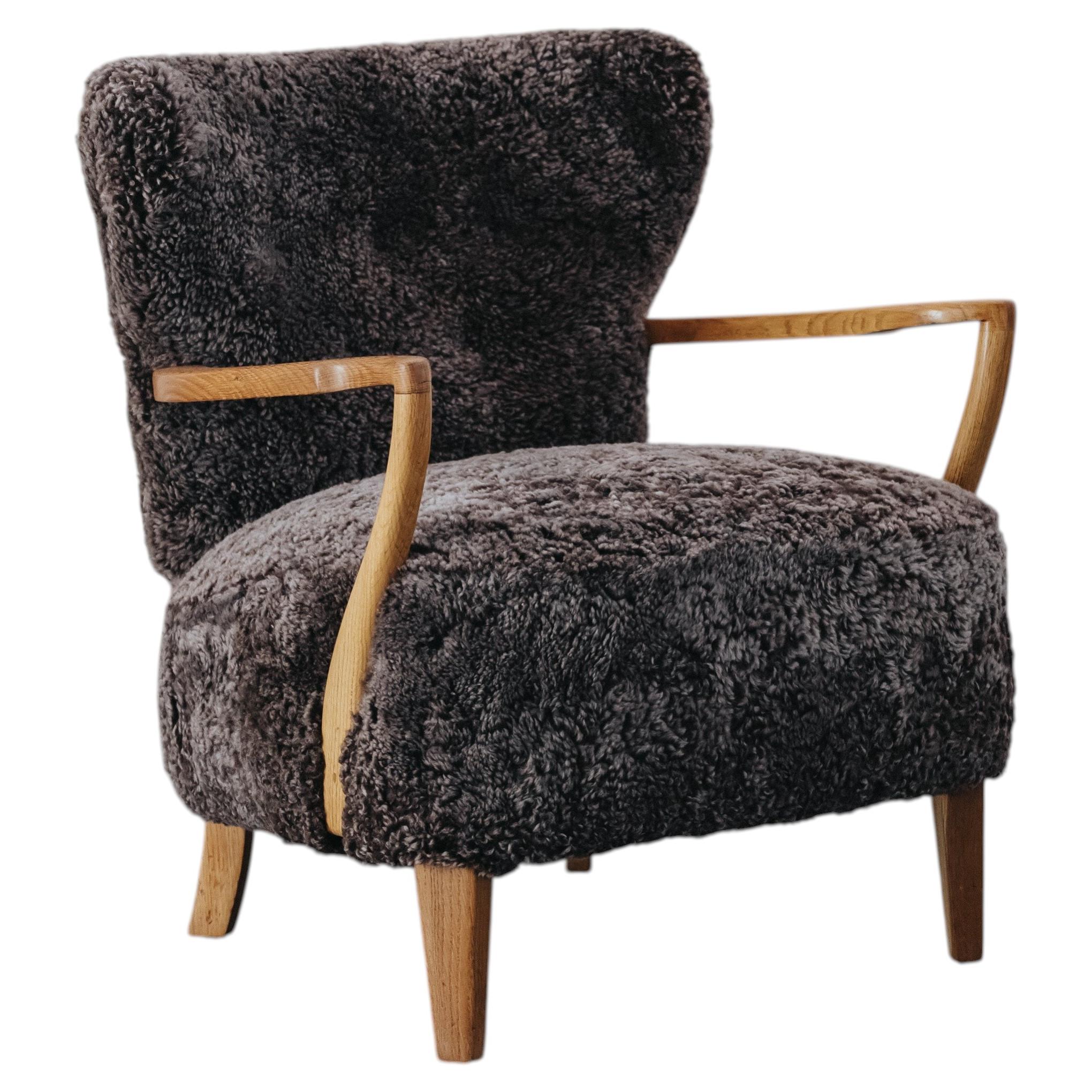 Vintage-Schreiner-Loungesessel aus Shearling aus Dänemark, um 1960 im Angebot