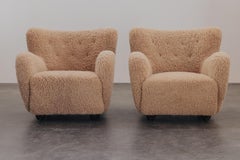 Vintage Shearling Cabinetmaker Lounge Chairs, Circa 1950