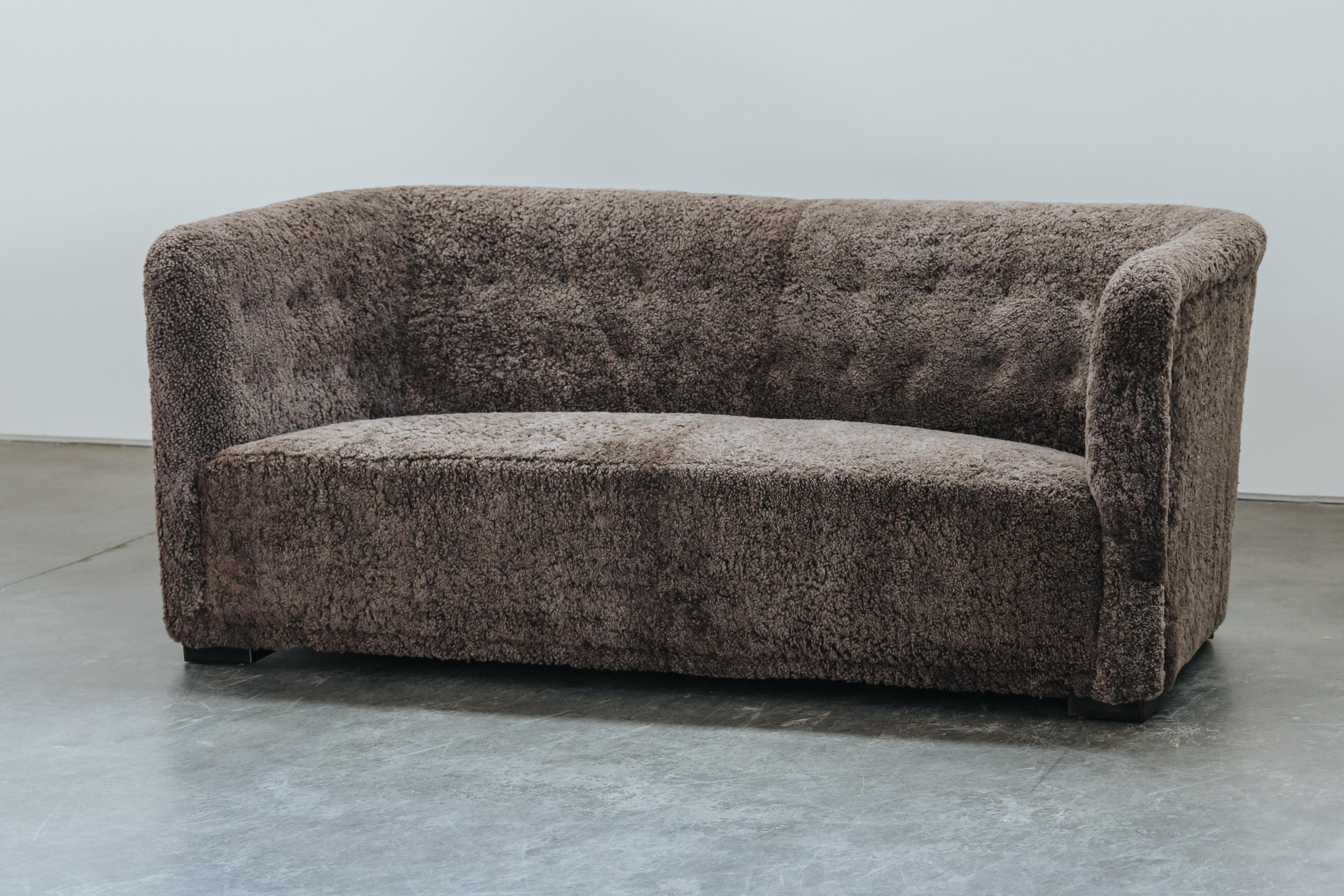 Vintage Shearling Cabinetmaker Sofa From Denmark, Circa 1950 In Good Condition For Sale In Nashville, TN