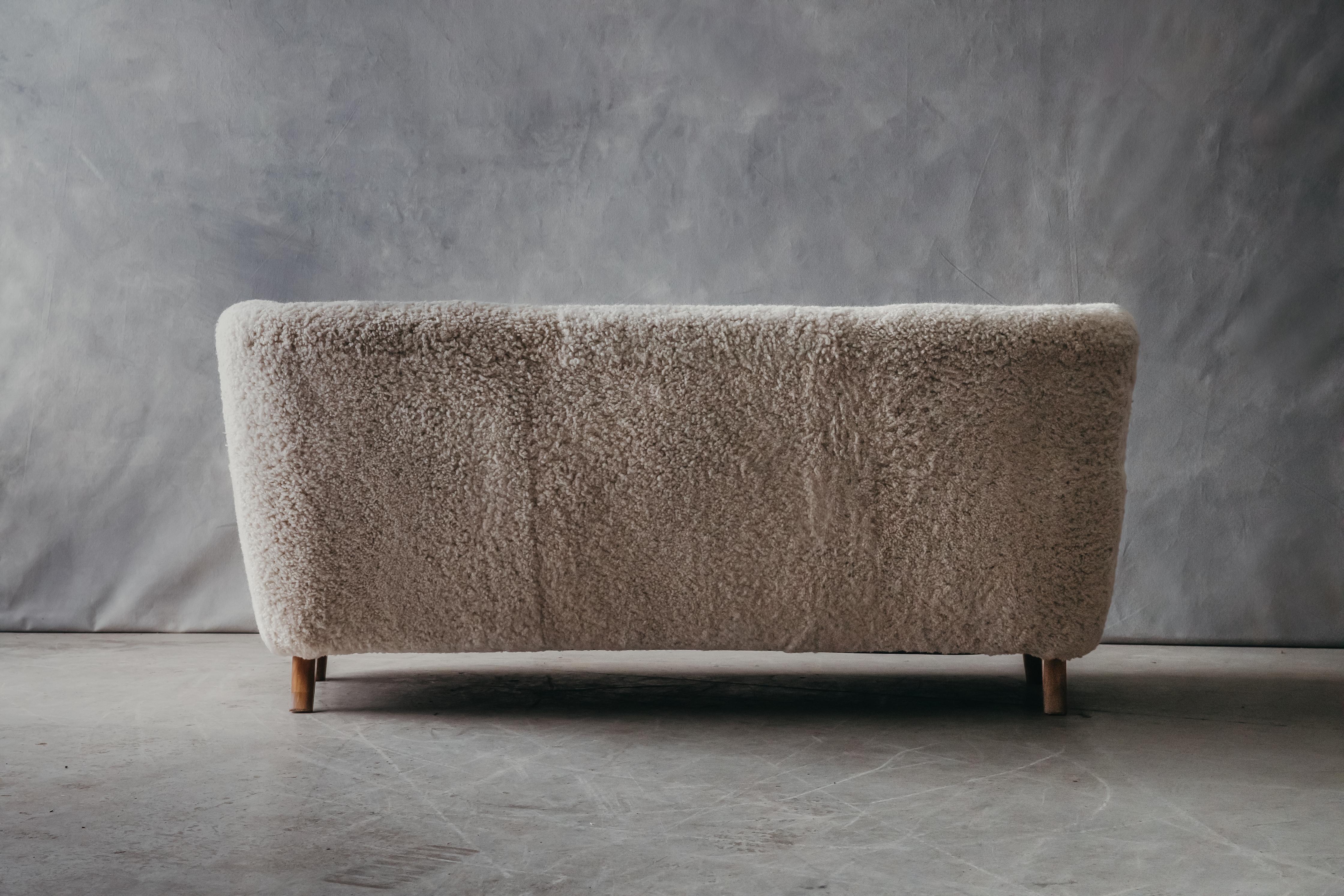 Mid-20th Century Vintage Shearling Cabinetmaker Sofa from Denmark, circa 1950 For Sale
