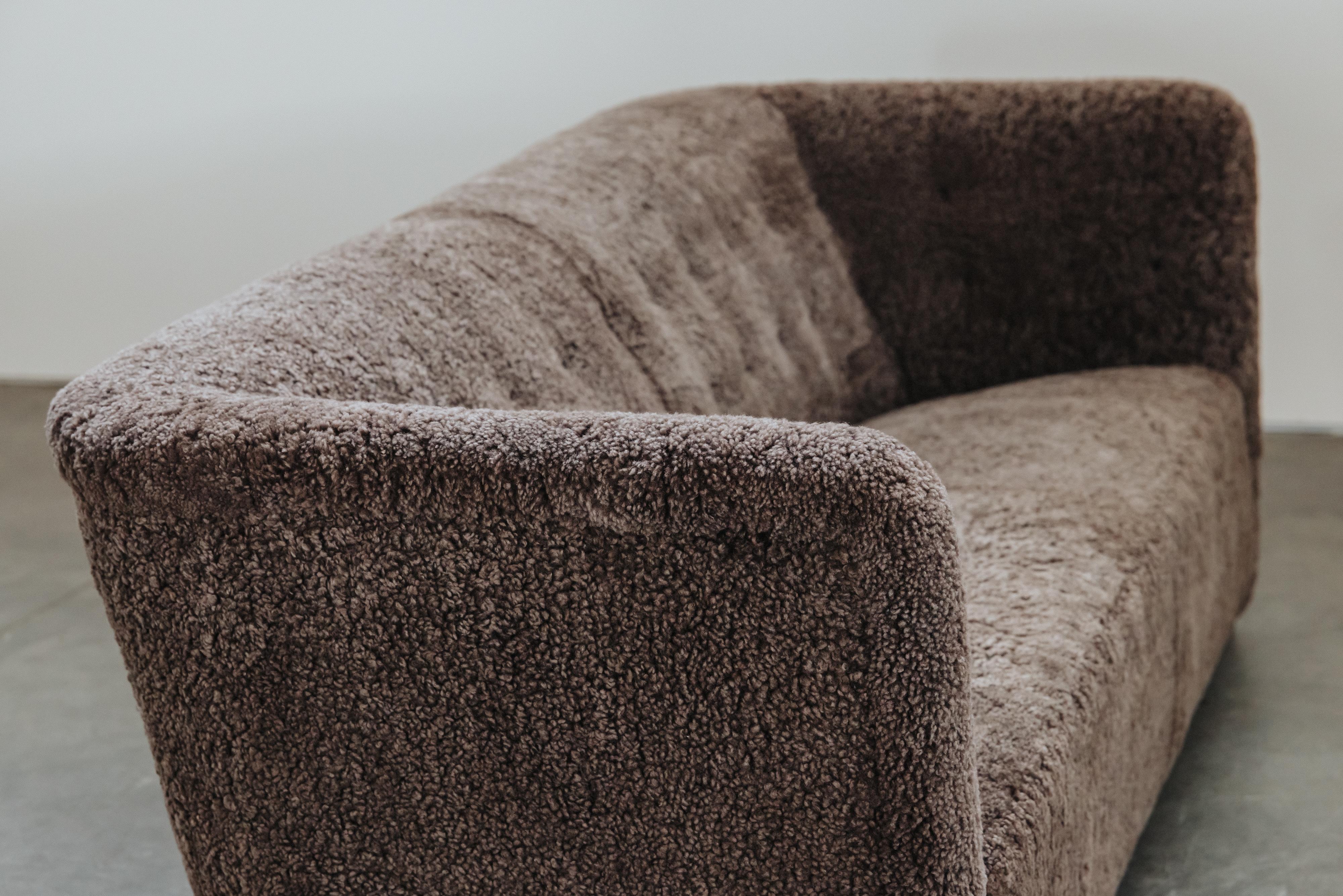 Vintage Shearling Cabinetmaker Sofa From Denmark, Circa 1950 For Sale 1