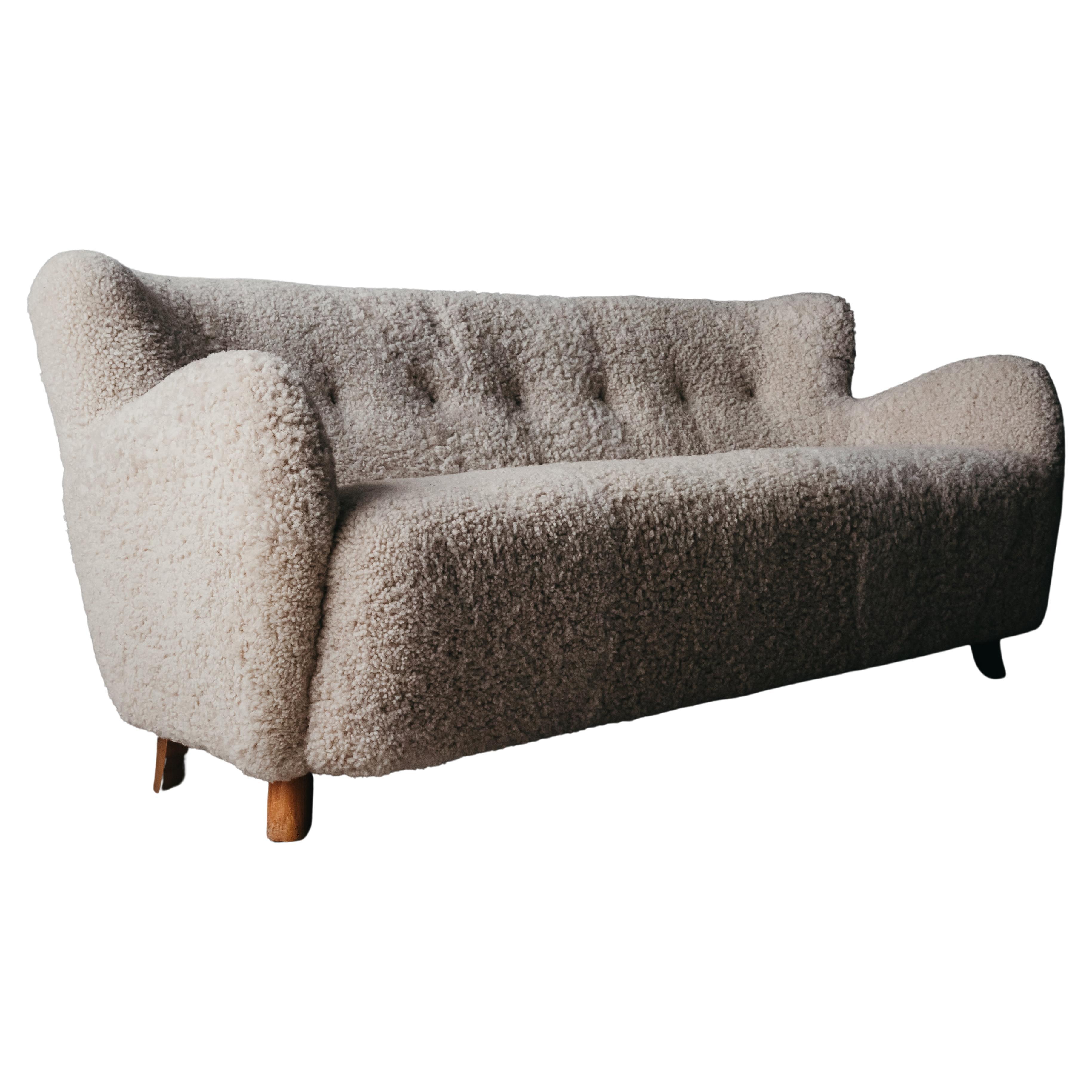 Vintage-Schreibtisch-Sofa aus Shearling aus Dänemark, um 1950 im Angebot