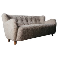 Vintage-Schreibtisch-Sofa aus Shearling aus Dänemark, um 1950