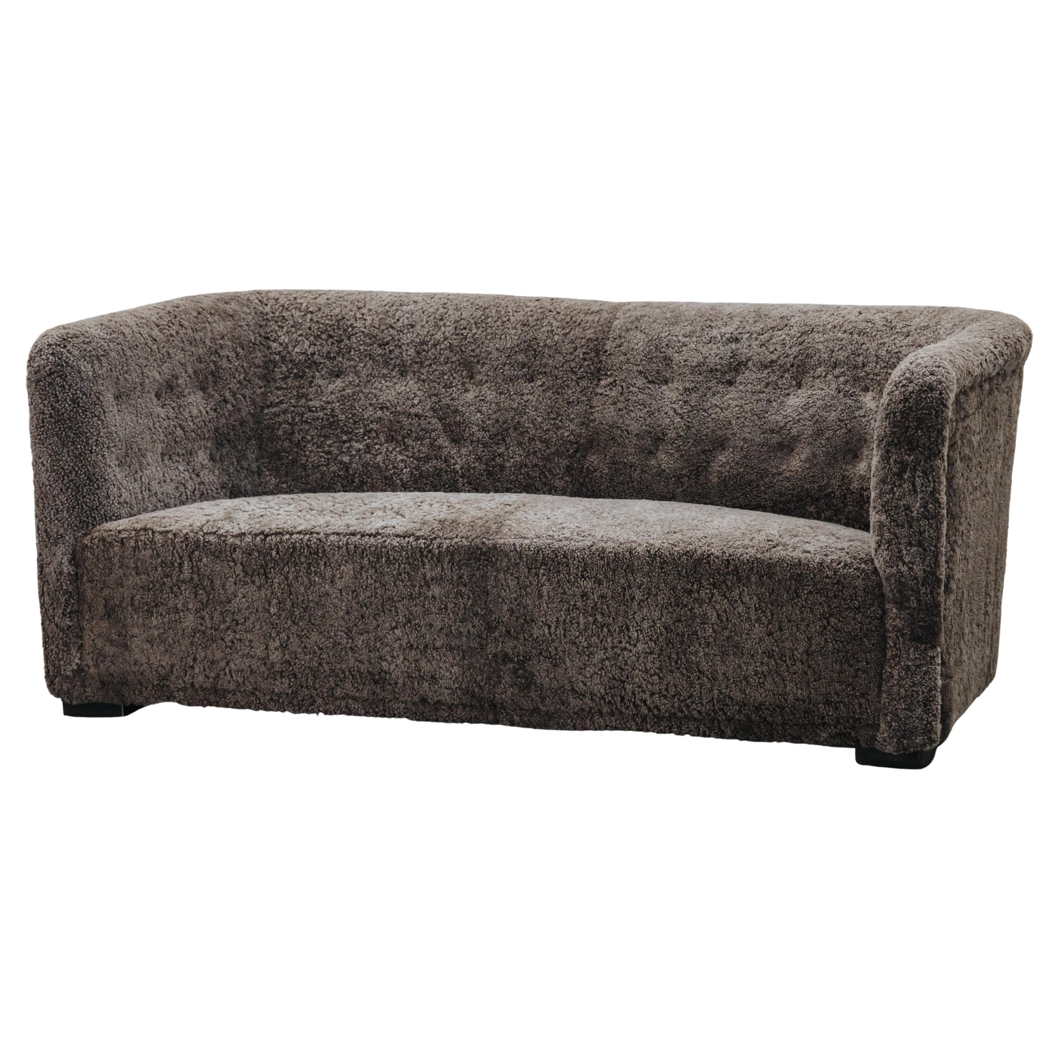 Vintage Shearling Cabinetmaker Sofa From Denmark, Circa 1950 For Sale