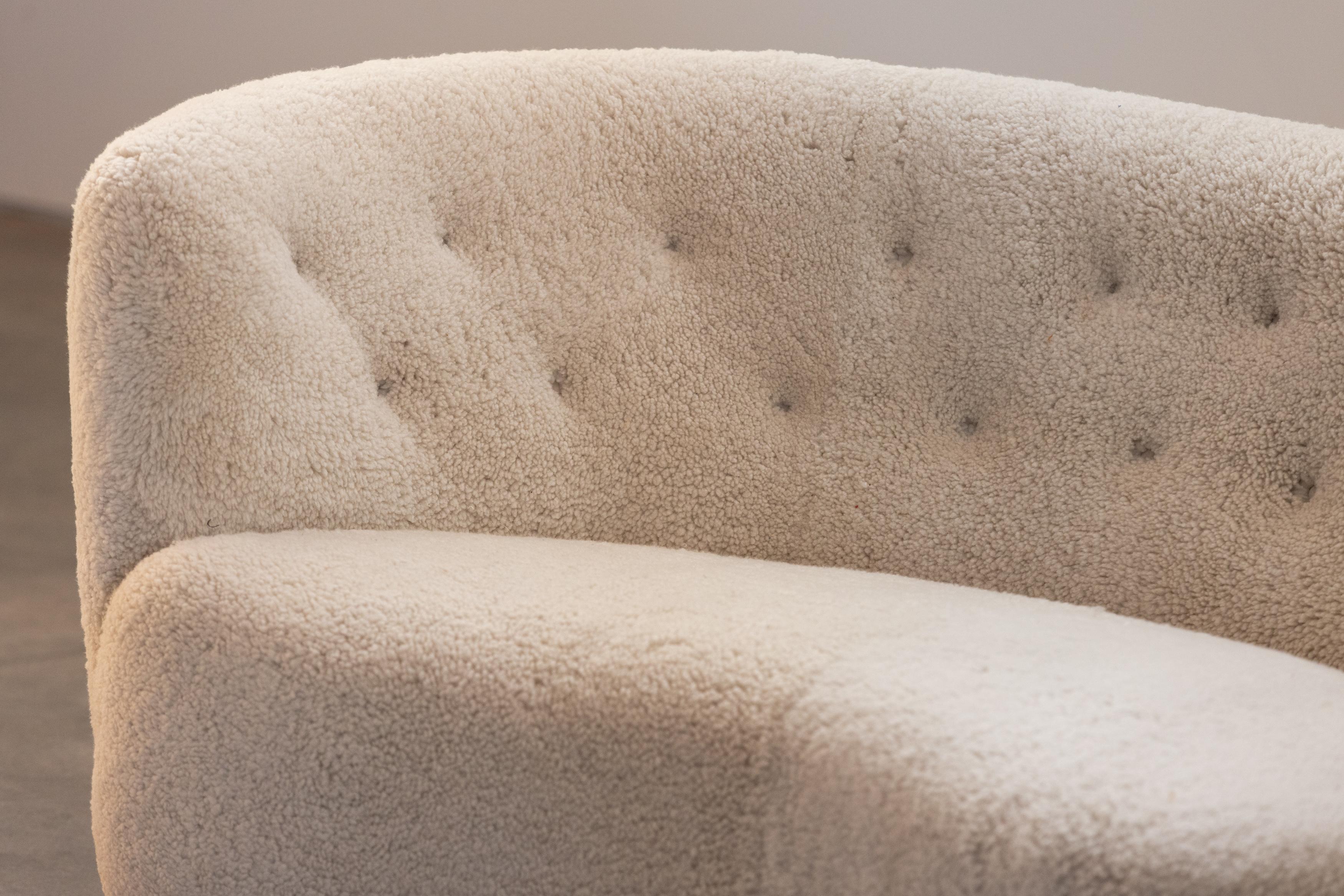 European Vintage Shearling Loveseat From Denmark., Circa 1950