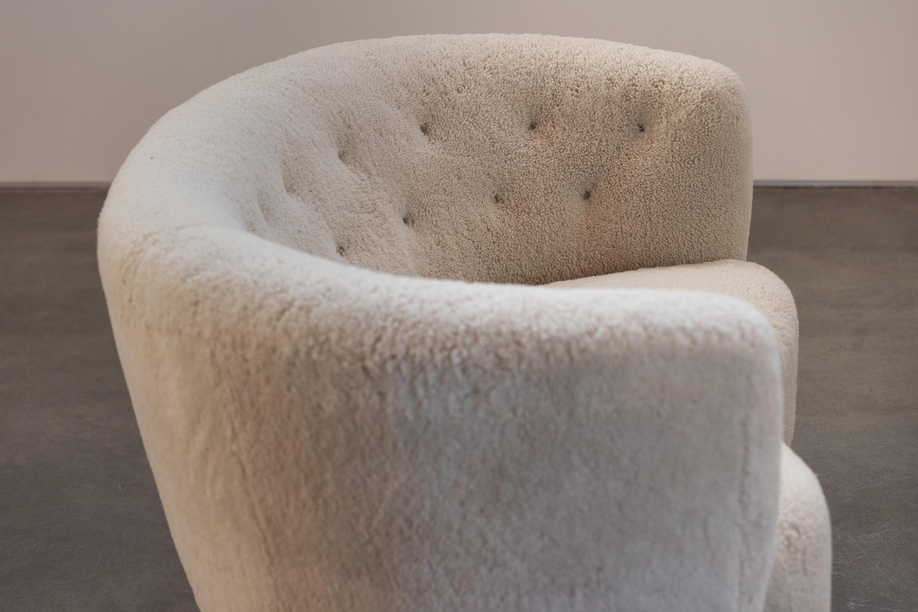 Mid-20th Century Vintage Shearling Loveseat From Denmark., Circa 1950