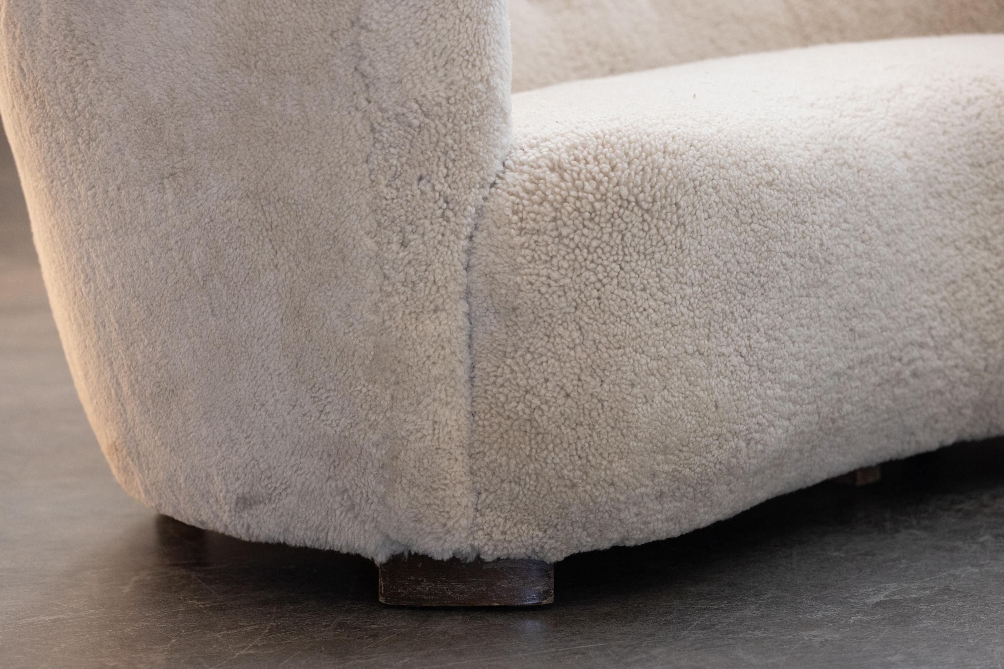 Sheepskin Vintage Shearling Loveseat From Denmark., Circa 1950