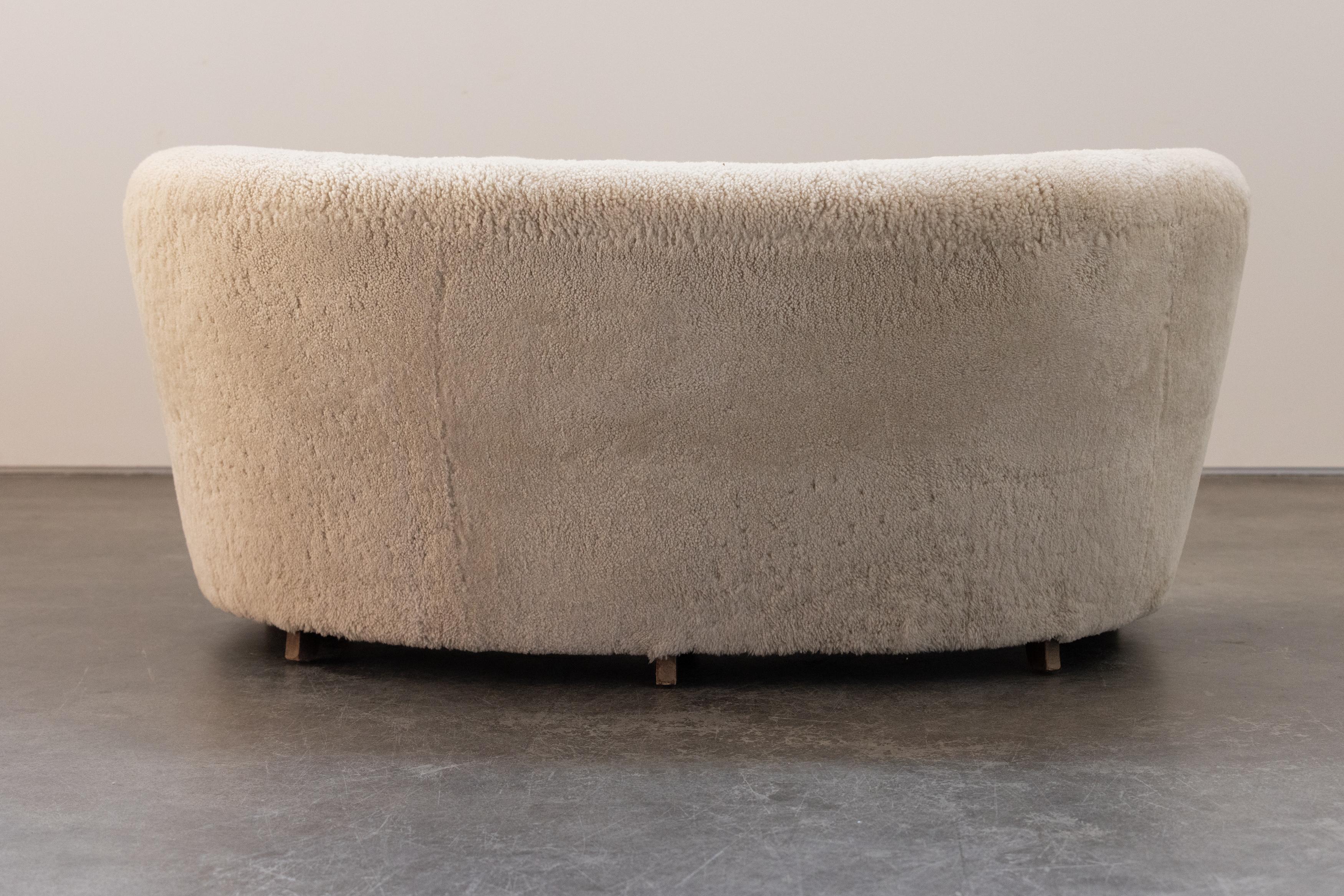 Vintage Shearling Loveseat From Denmark., Circa 1950 1