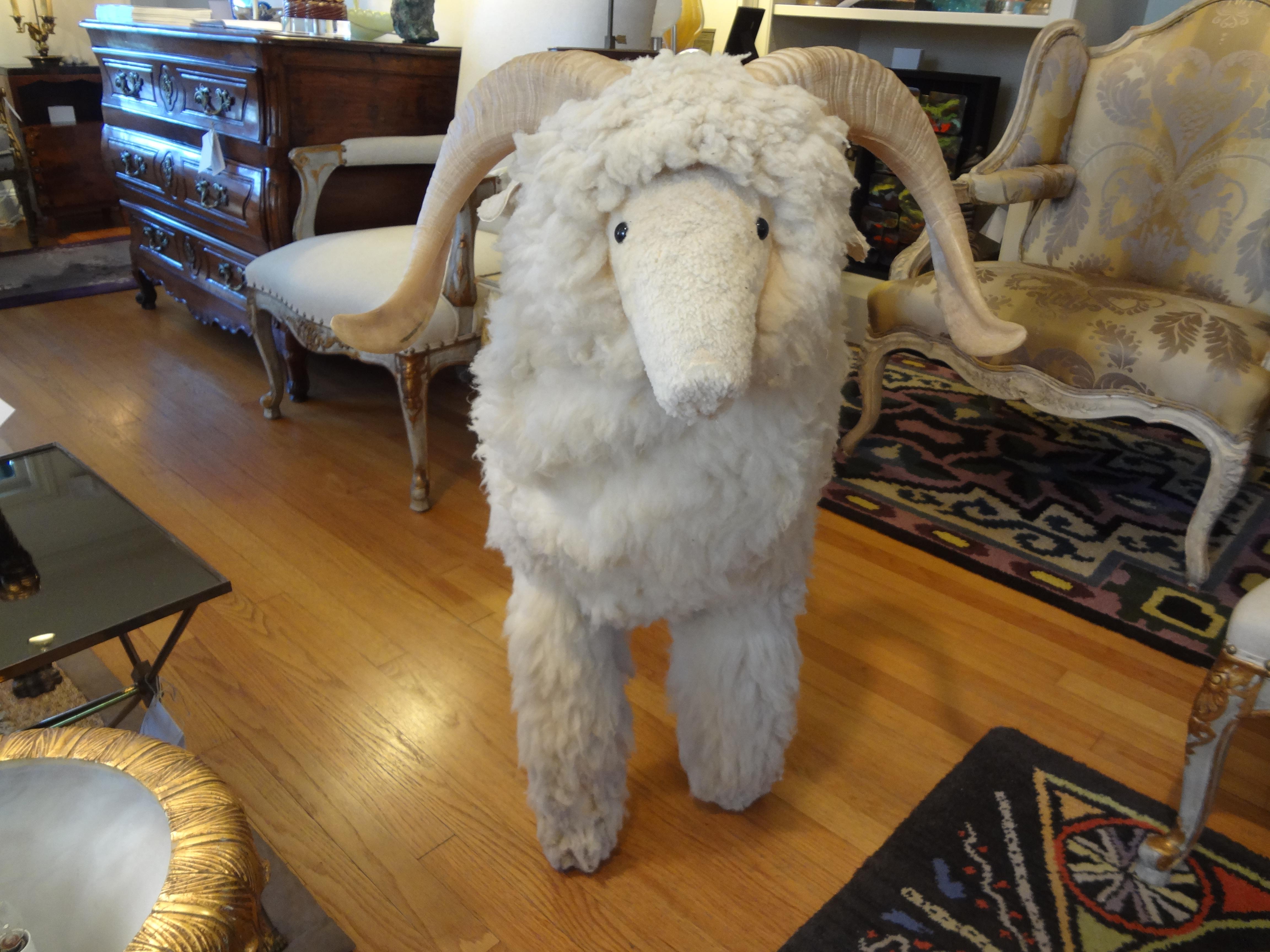 Hollywood Regency Vintage Shearling Sheep Sculpture or Bench
