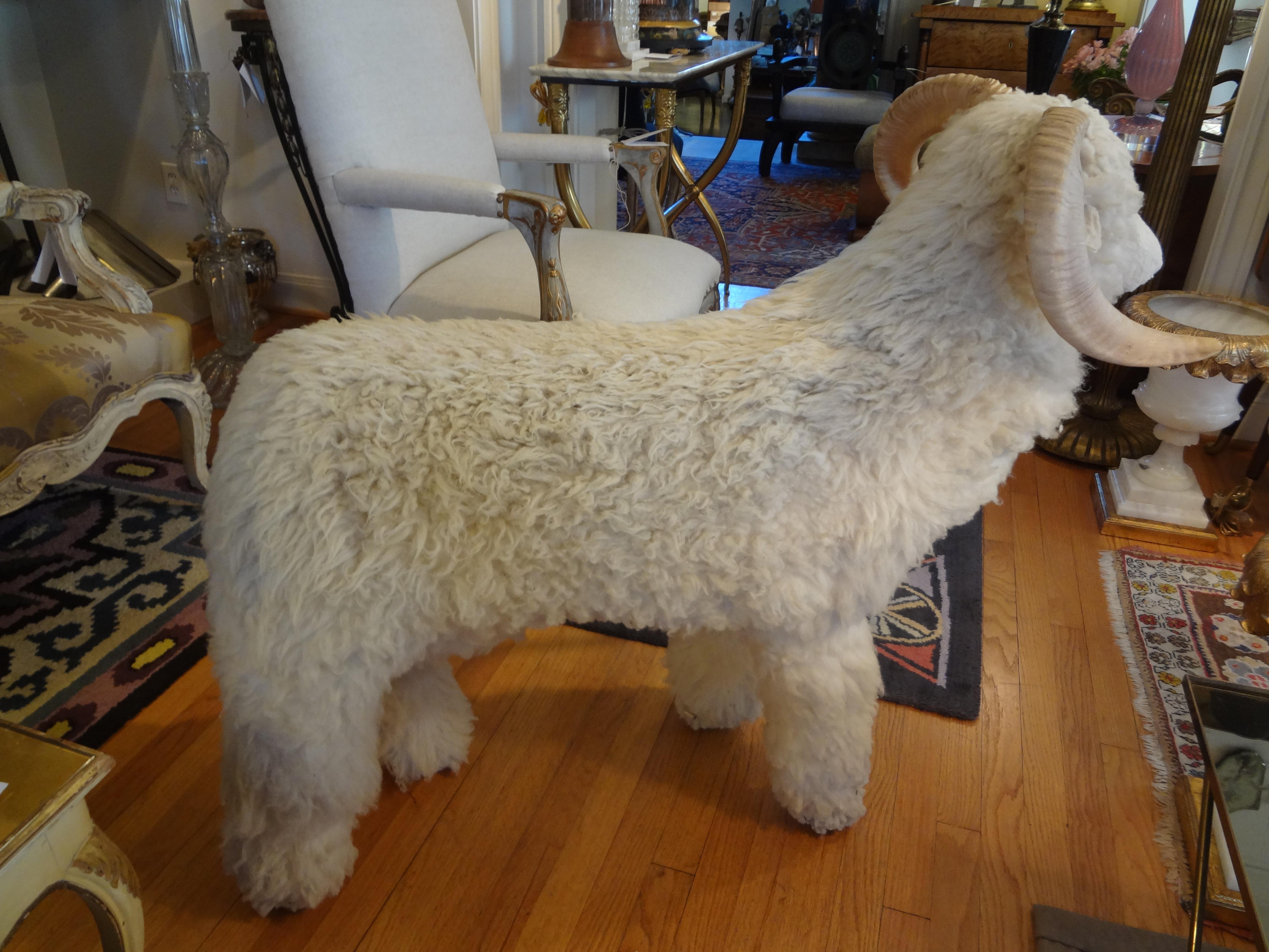 Mid-20th Century Vintage Shearling Sheep Sculpture or Bench