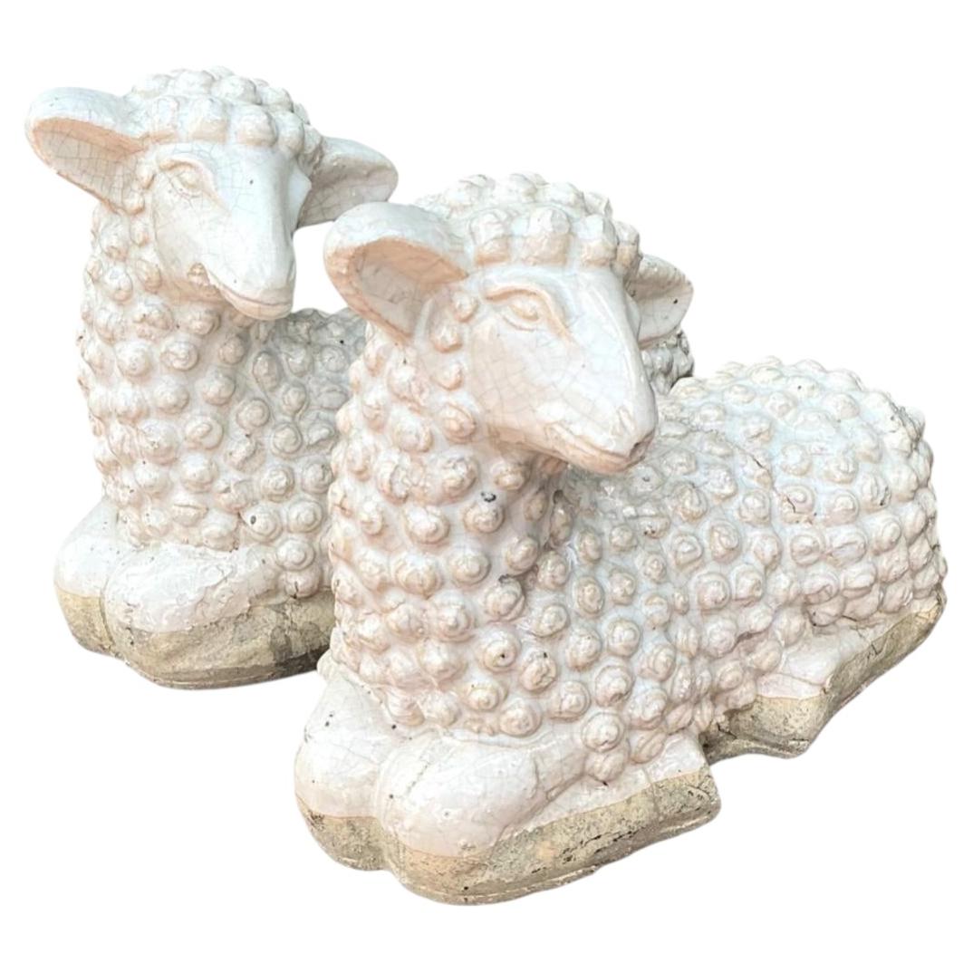 Vintage Sheep Figurines in Ceramic - Set of 2
