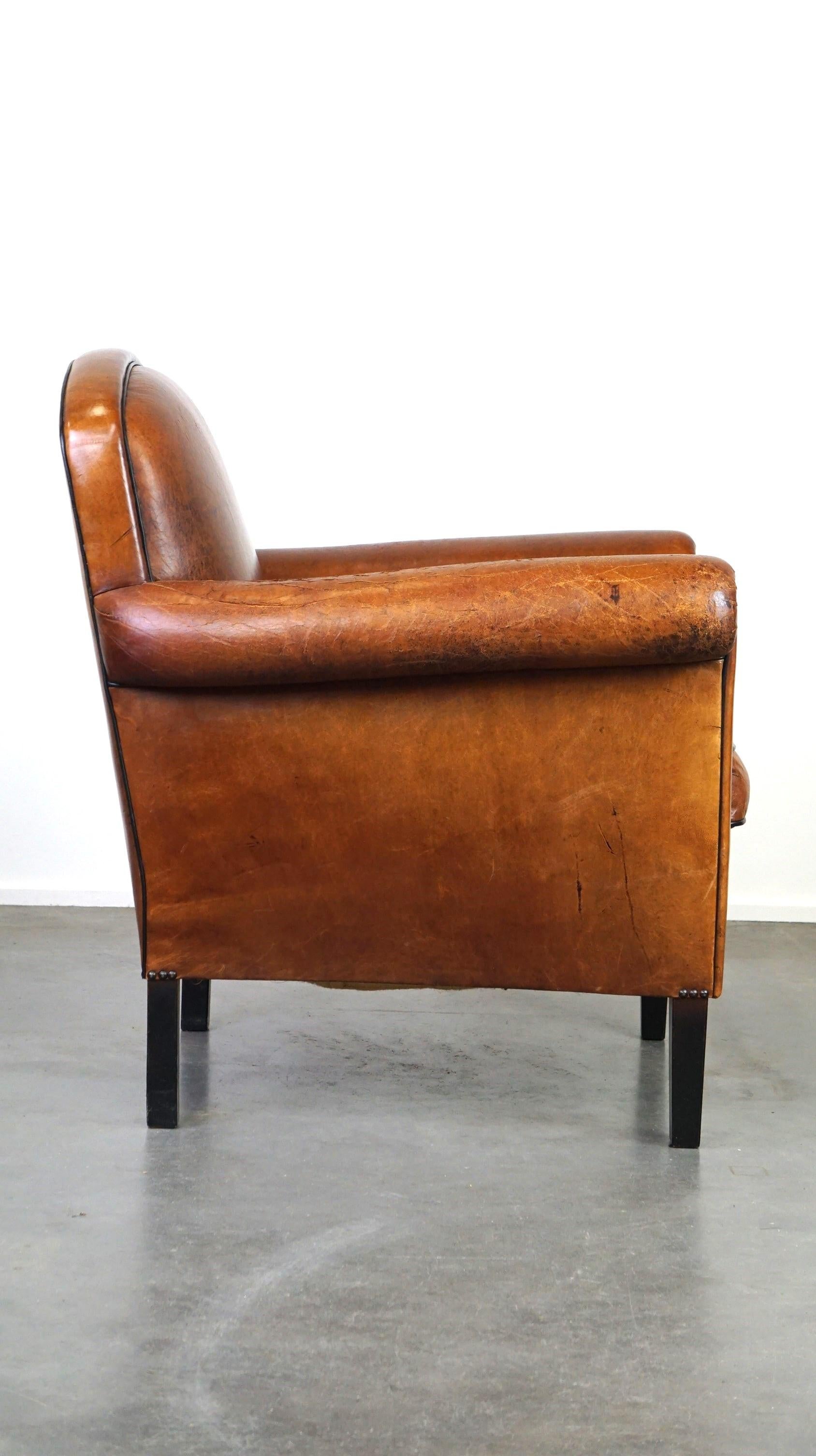 Dutch Vintage sheep leather armchair/design armchair with a beautiful look For Sale