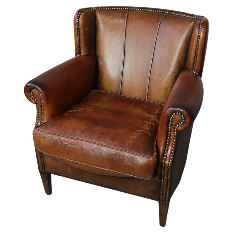 Vintage Sheep Leather Wingback Chair For Sale at 1stDibs