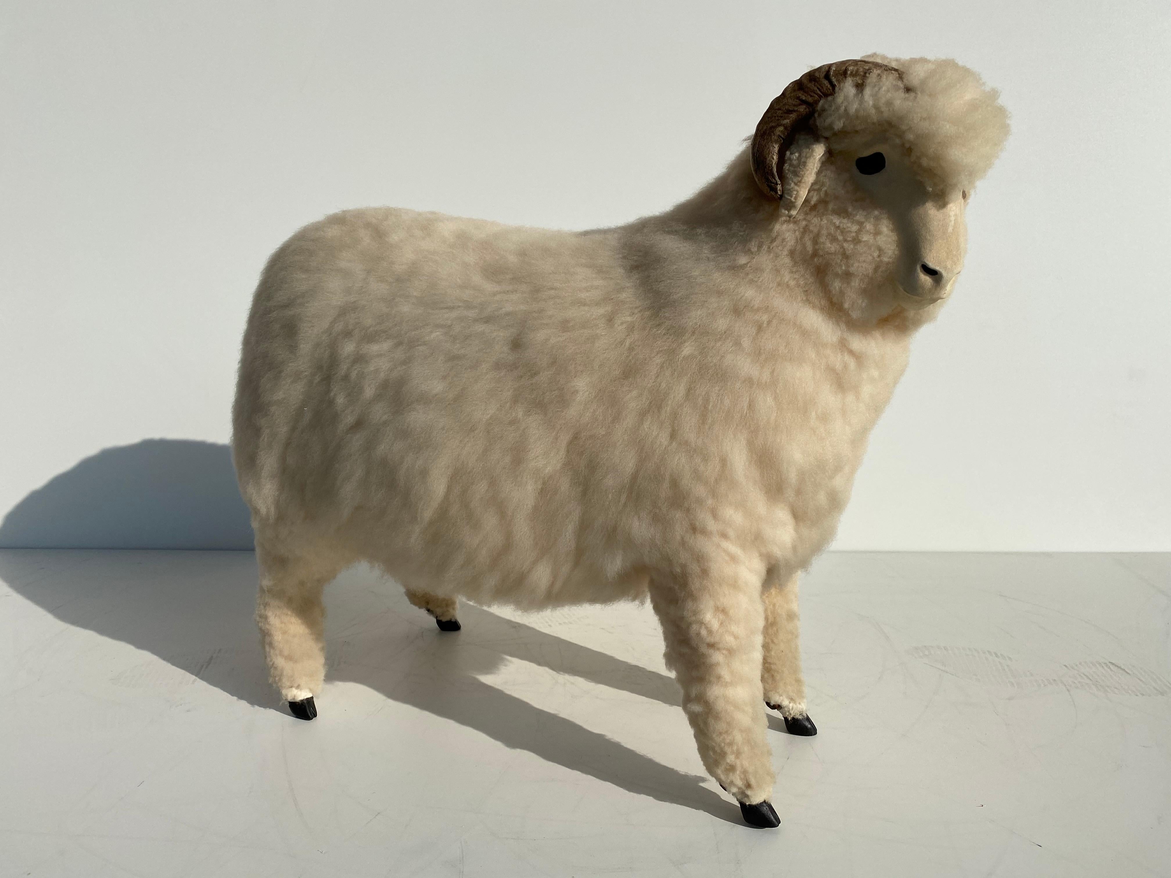 Vintage life-size sheep sculpture footrest in the style of Lalanne.