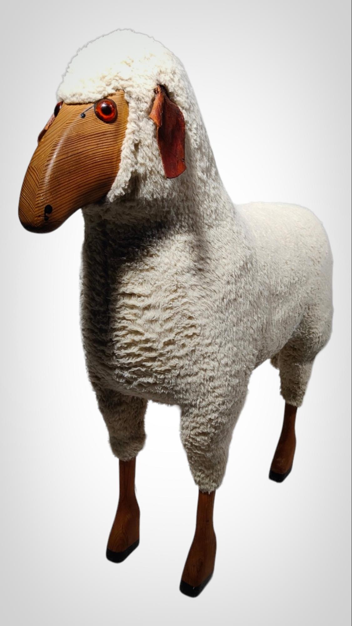 Wood Vintage Sheep Sculpture in the Style of Francois- Xavier Lalanne