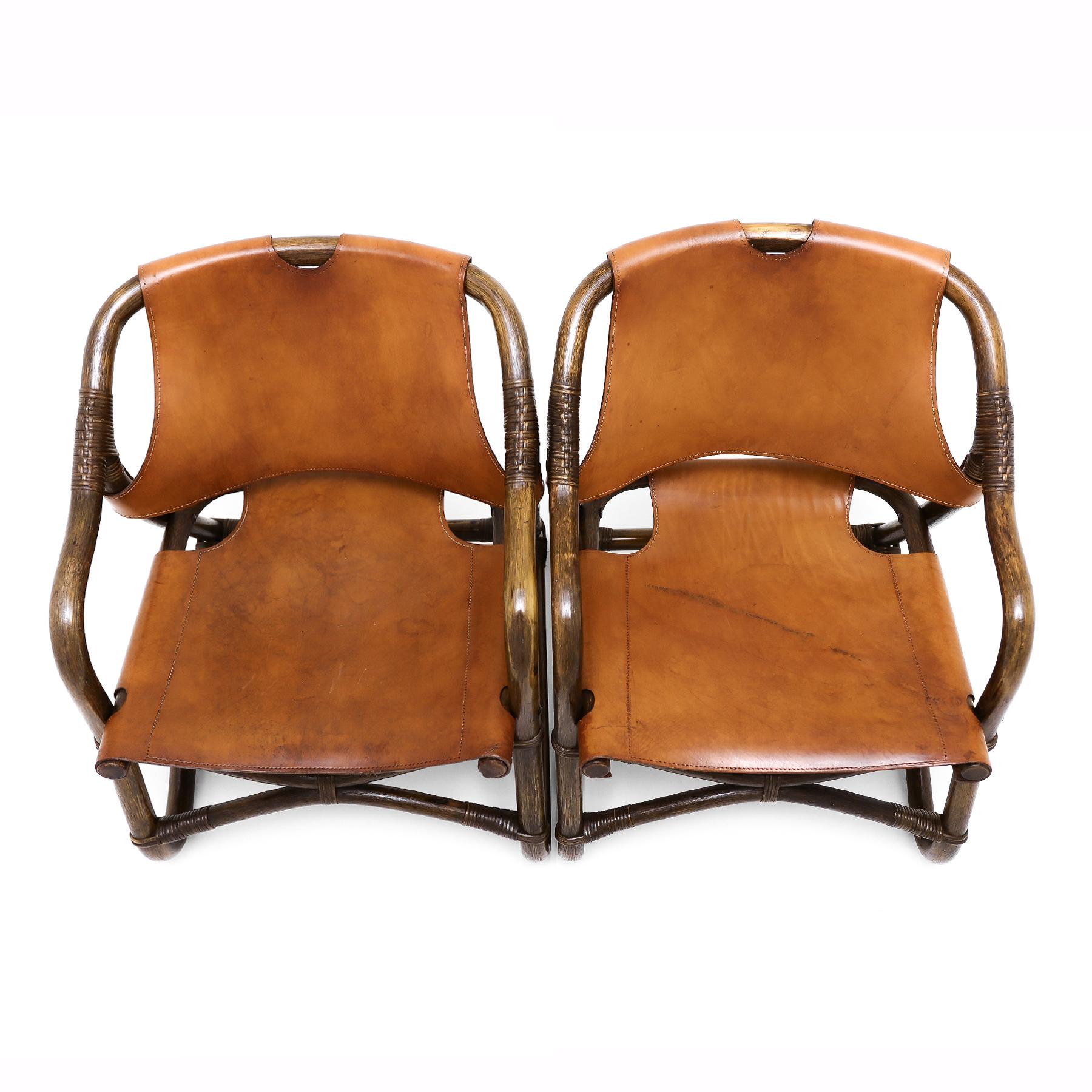 Vintage sheepskin and leather and cane easy chairs attributed to Rohe Noordwolde For Sale 4