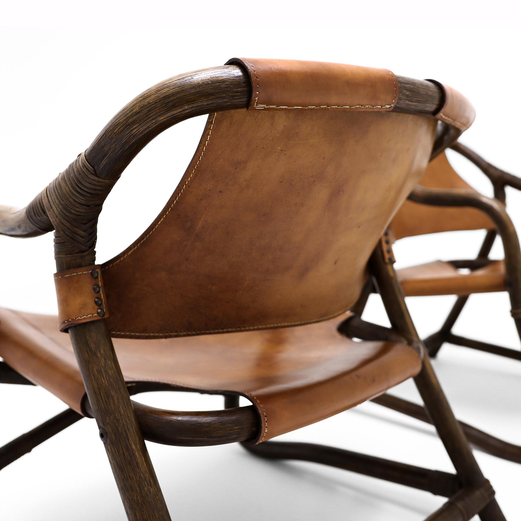 Vintage sheepskin and leather and cane easy chairs attributed to Rohe Noordwolde For Sale 5