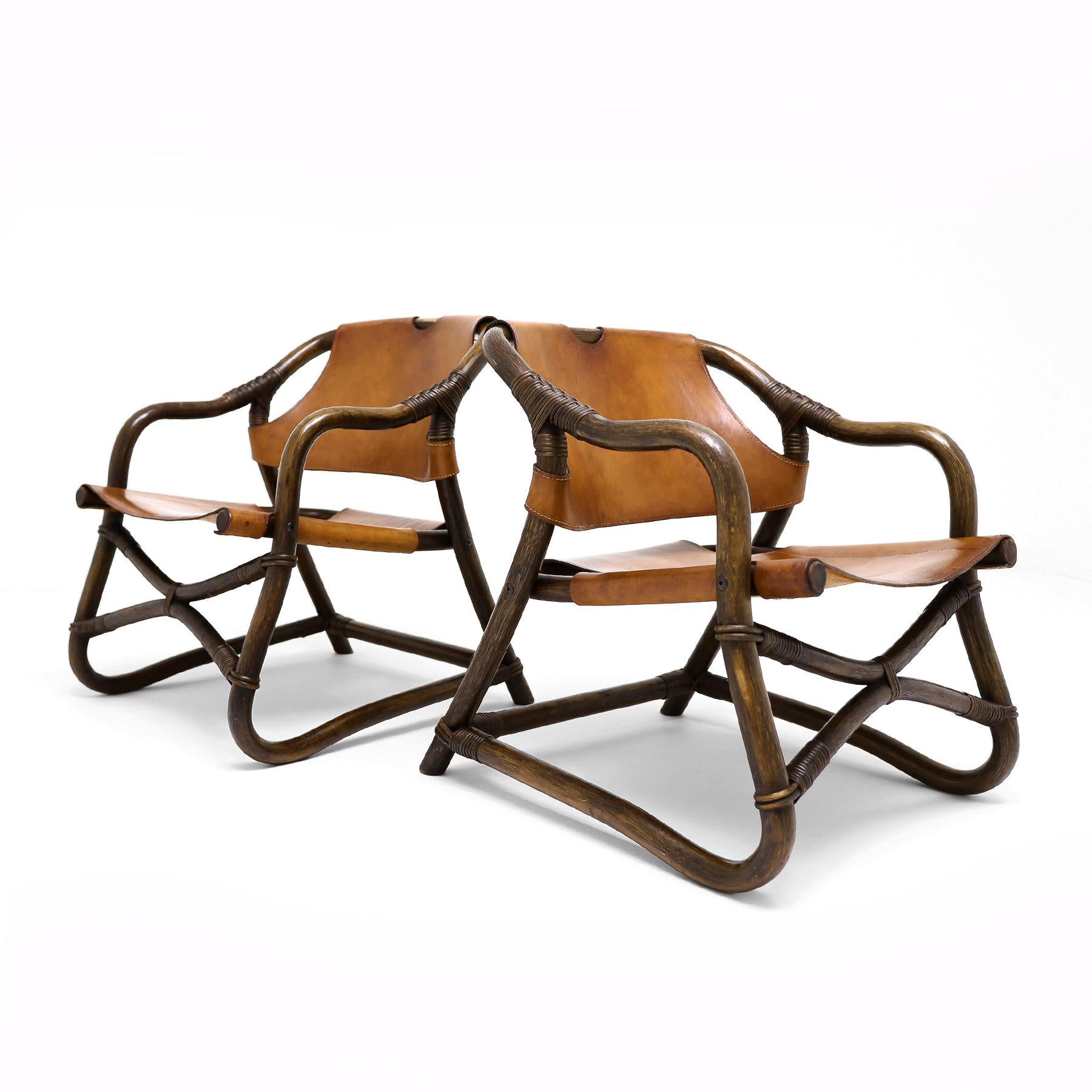 Vintage-Sessel aus Schafsleder, Leder und Schilfrohr, Rohe Noordwolde zugeschrieben im Angebot 1