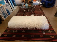 Vintage Sheepskin and Lucite Bench