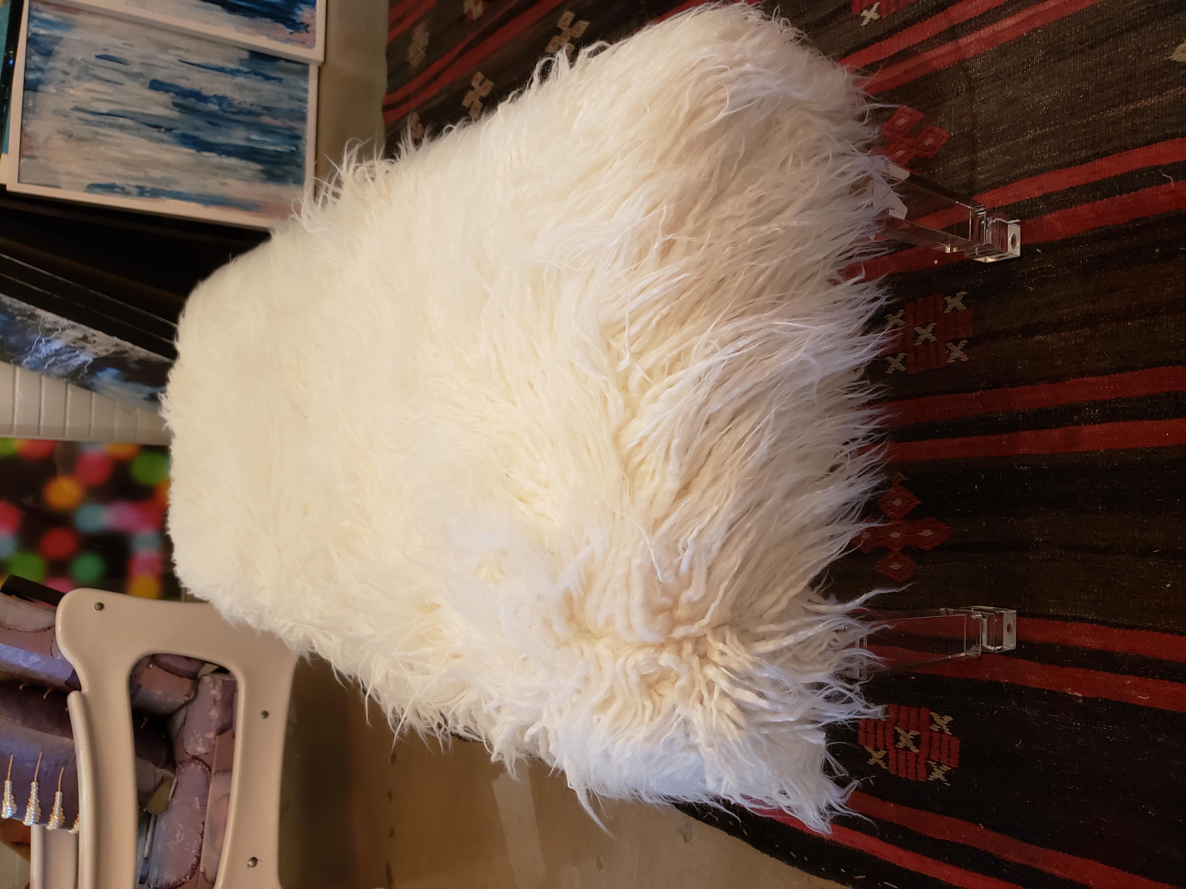 American Vintage Sheepskin and Lucite Bench For Sale