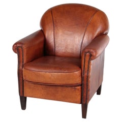 Vintage Sheepskin Armchair with a Beautiful Brown Patina