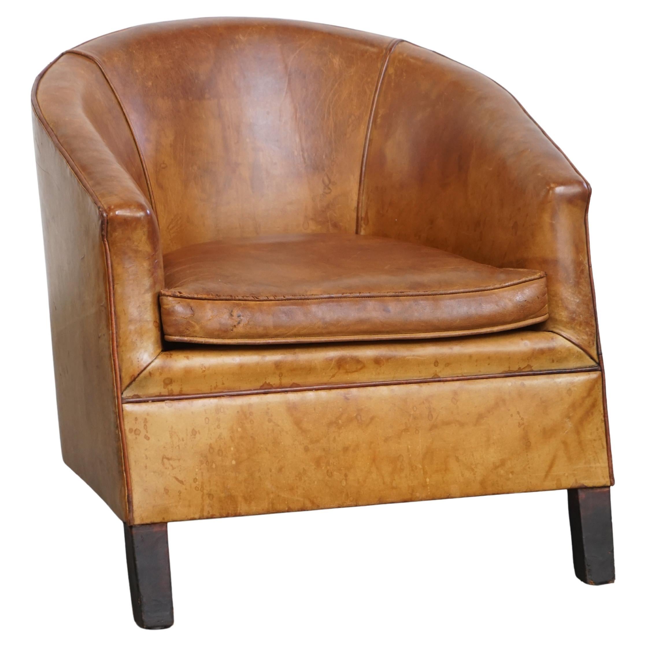 Vintage sheepskin Art Deco design armchair by Bart van Bekhoven