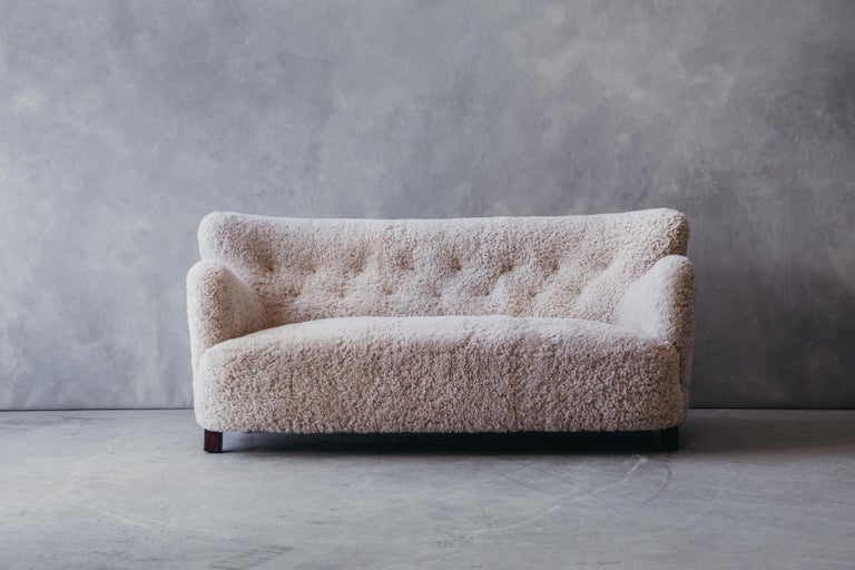 Vintage Sheepskin Cabinetmaker Sofa from Denmark circa 1950 For Sale