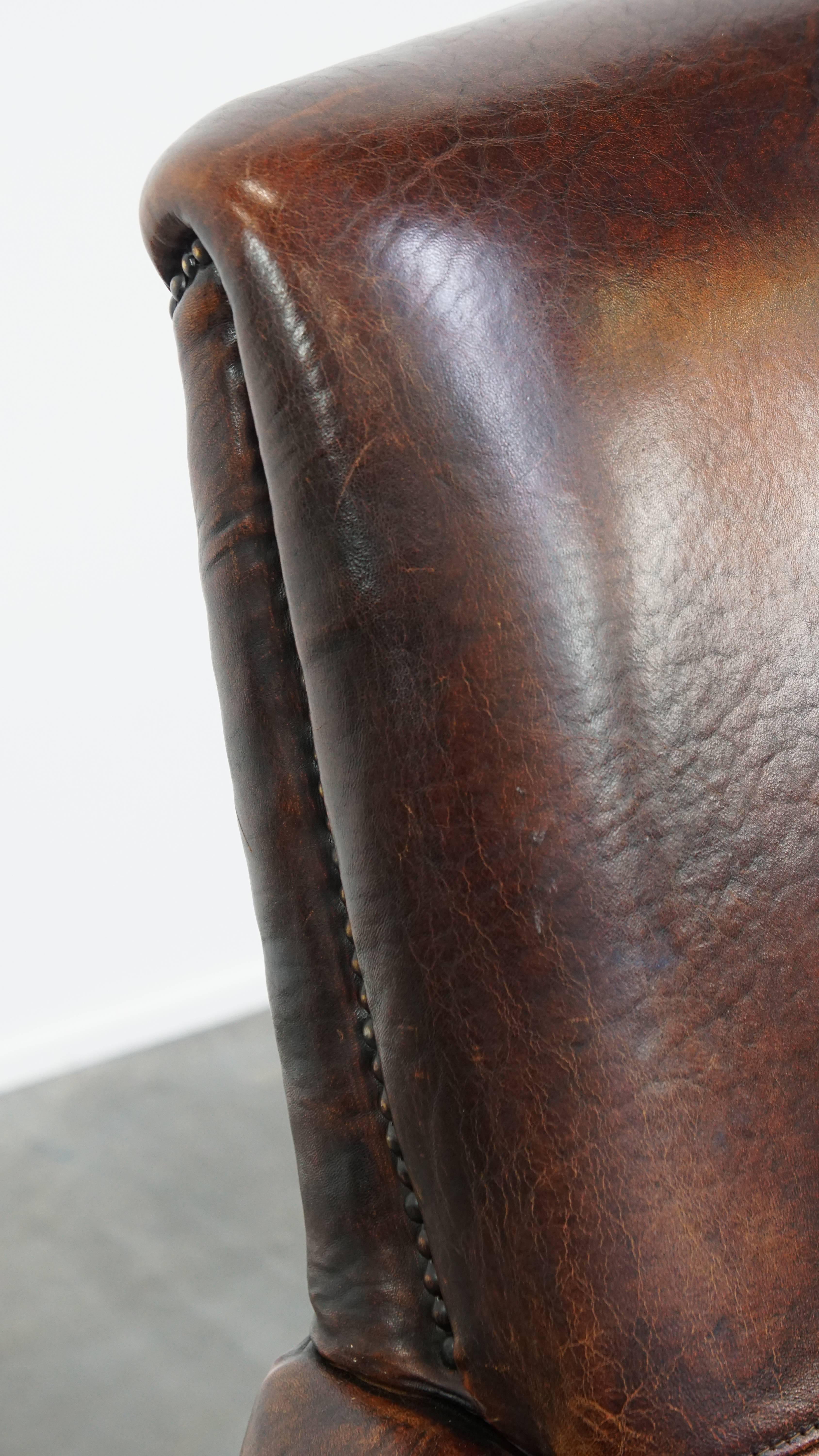 Sillón vintage de piel de oveja con respaldo alto en venta 7