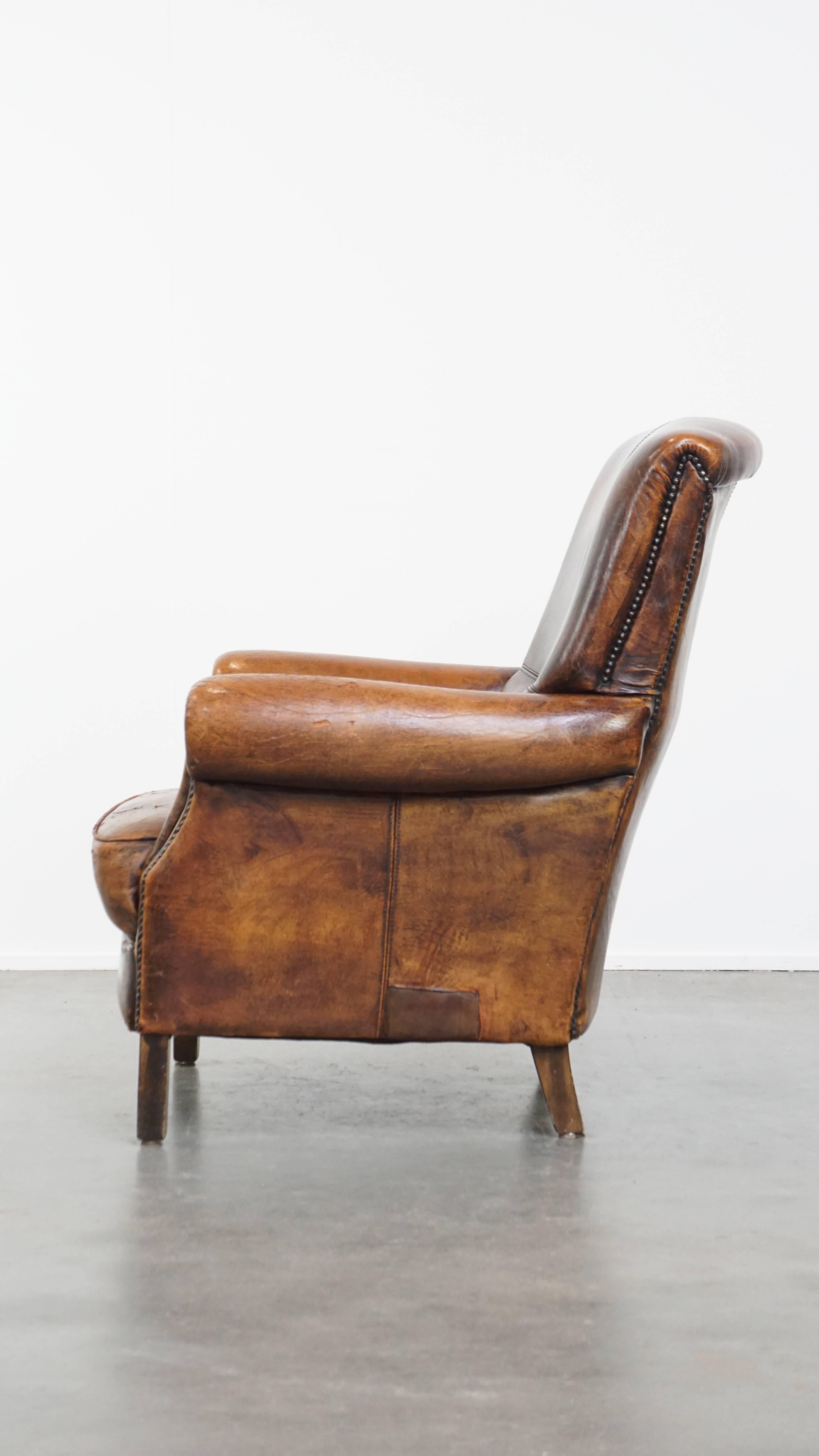 Sillón vintage de piel de oveja con respaldo alto en Bastante bueno estado para la venta en Harderwijk, NL