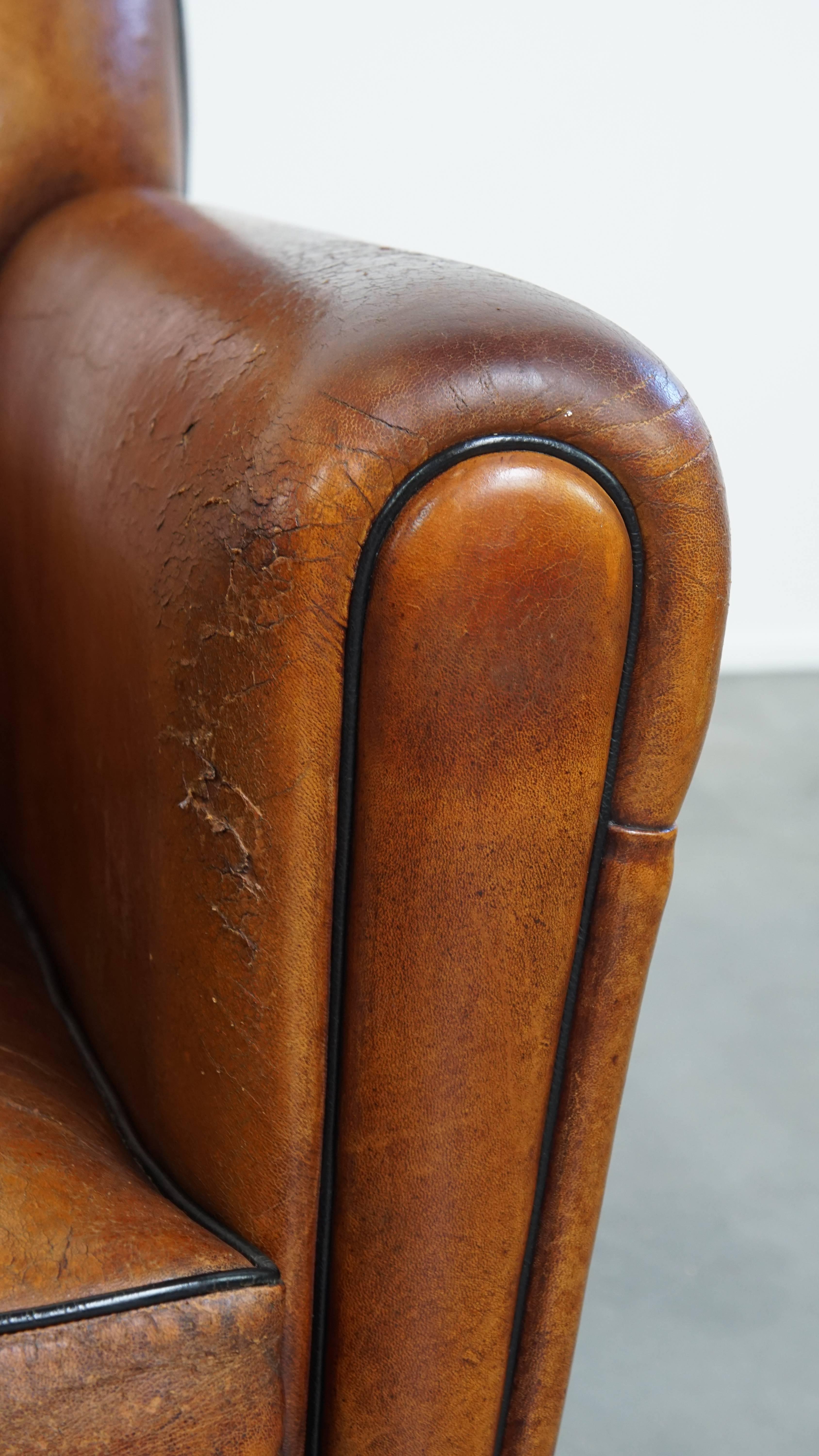 Fauteuil Vintage en cuir de mouton Design/One Style Art Deco en vente 3