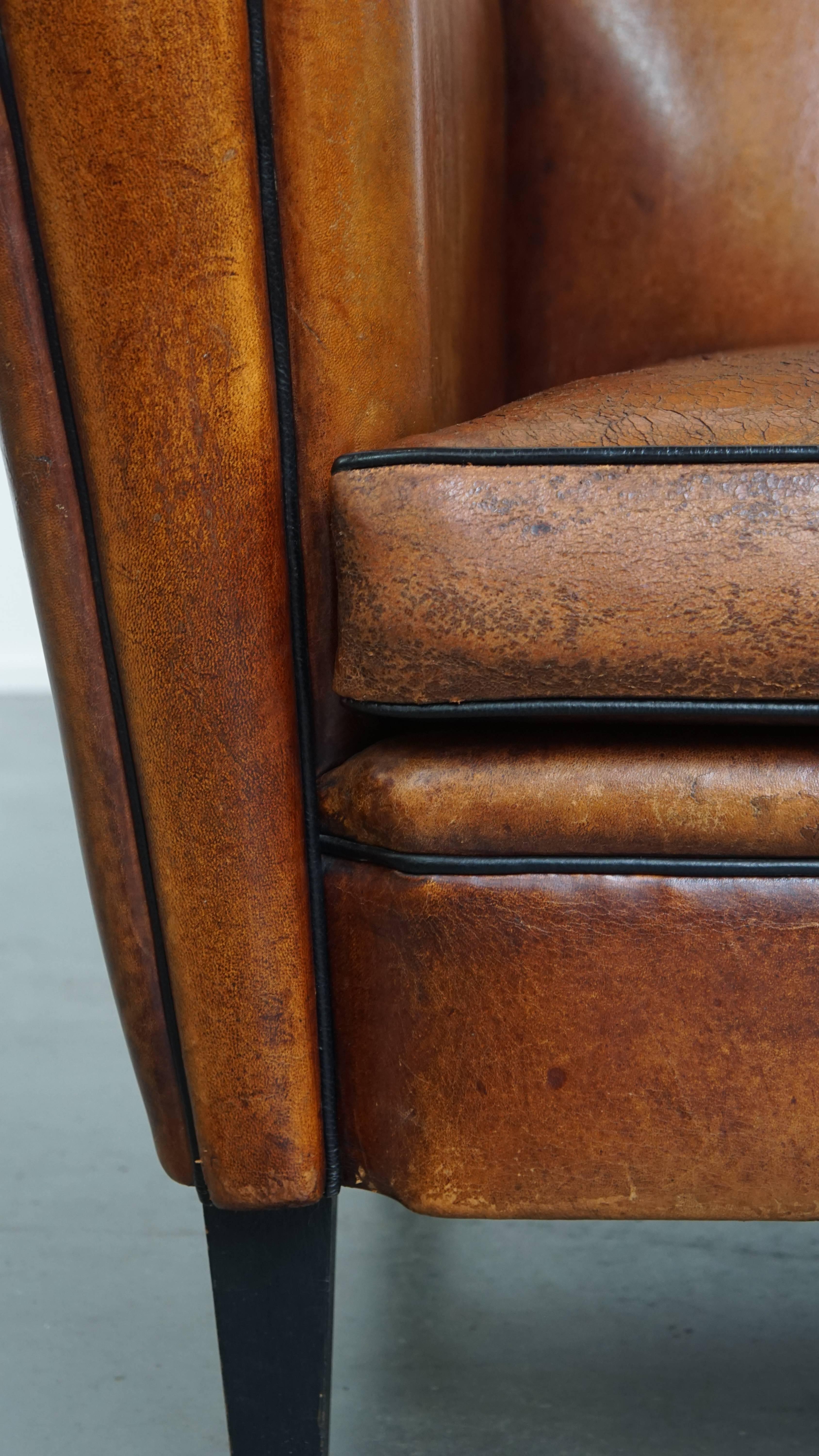 Fauteuil Vintage en cuir de mouton Design/One Style Art Deco en vente 4