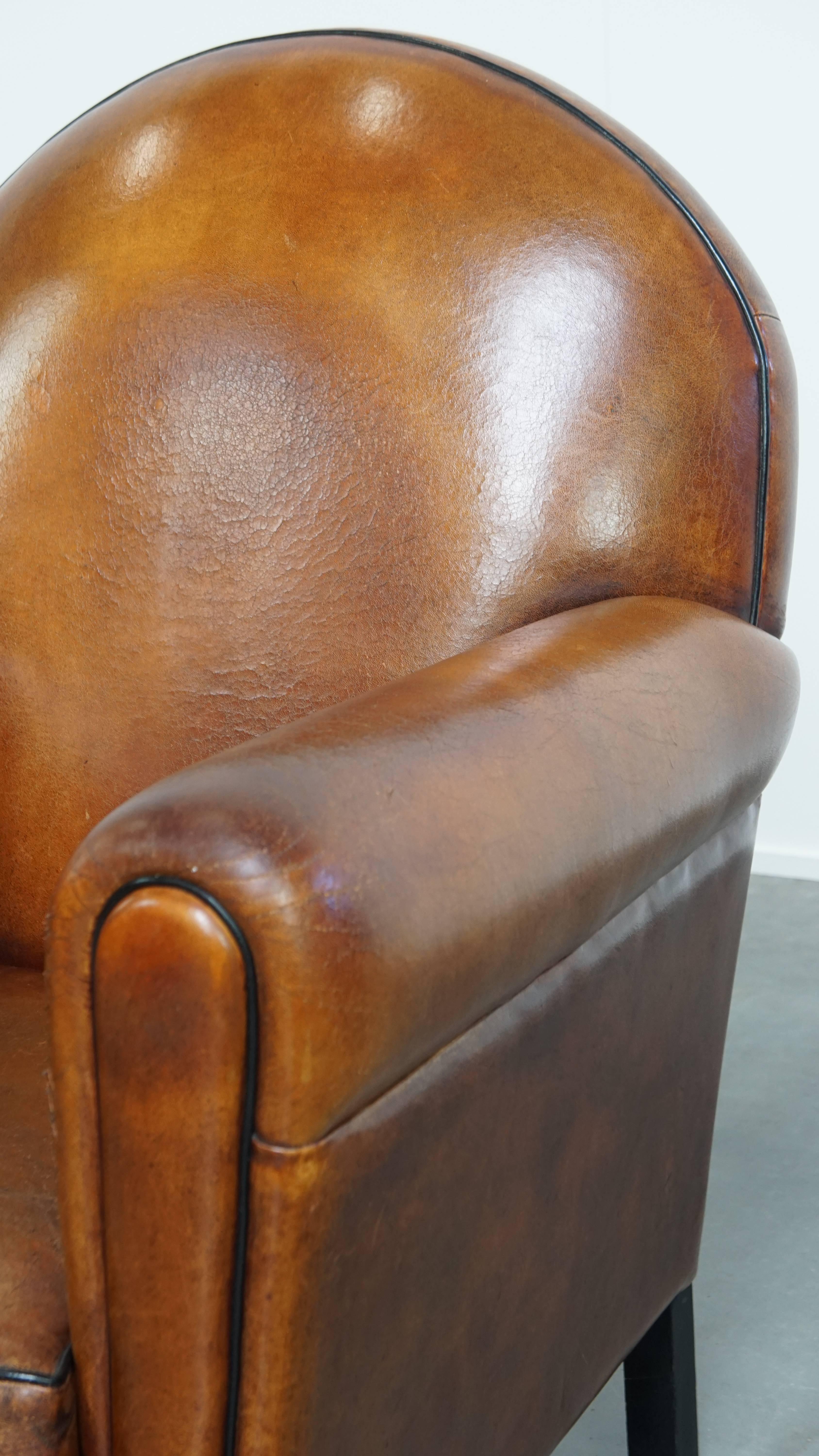 Fauteuil Vintage en cuir de mouton Design/One Style Art Deco en vente 7