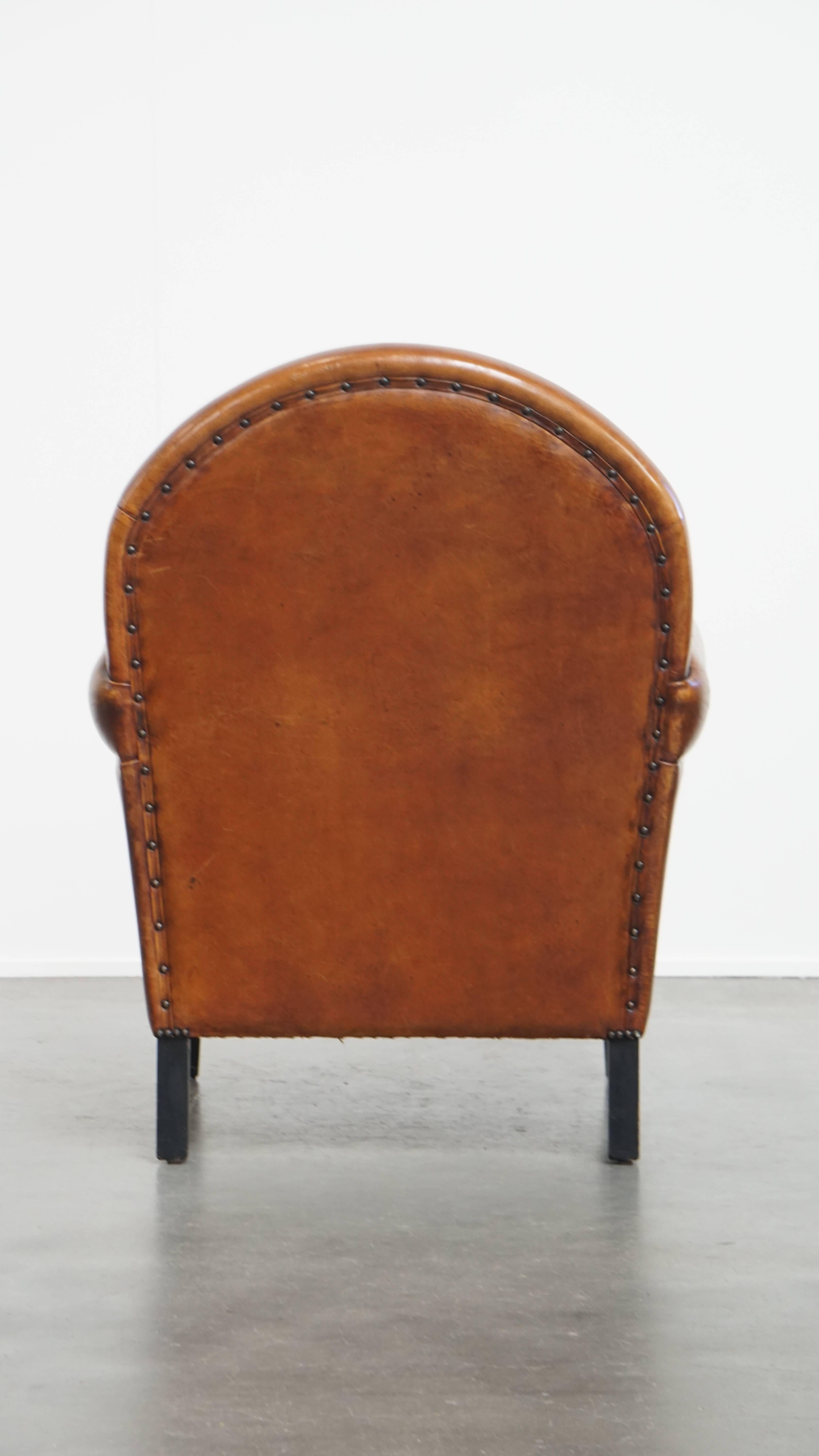 Fait main Fauteuil Vintage en cuir de mouton Design/One Style Art Deco en vente