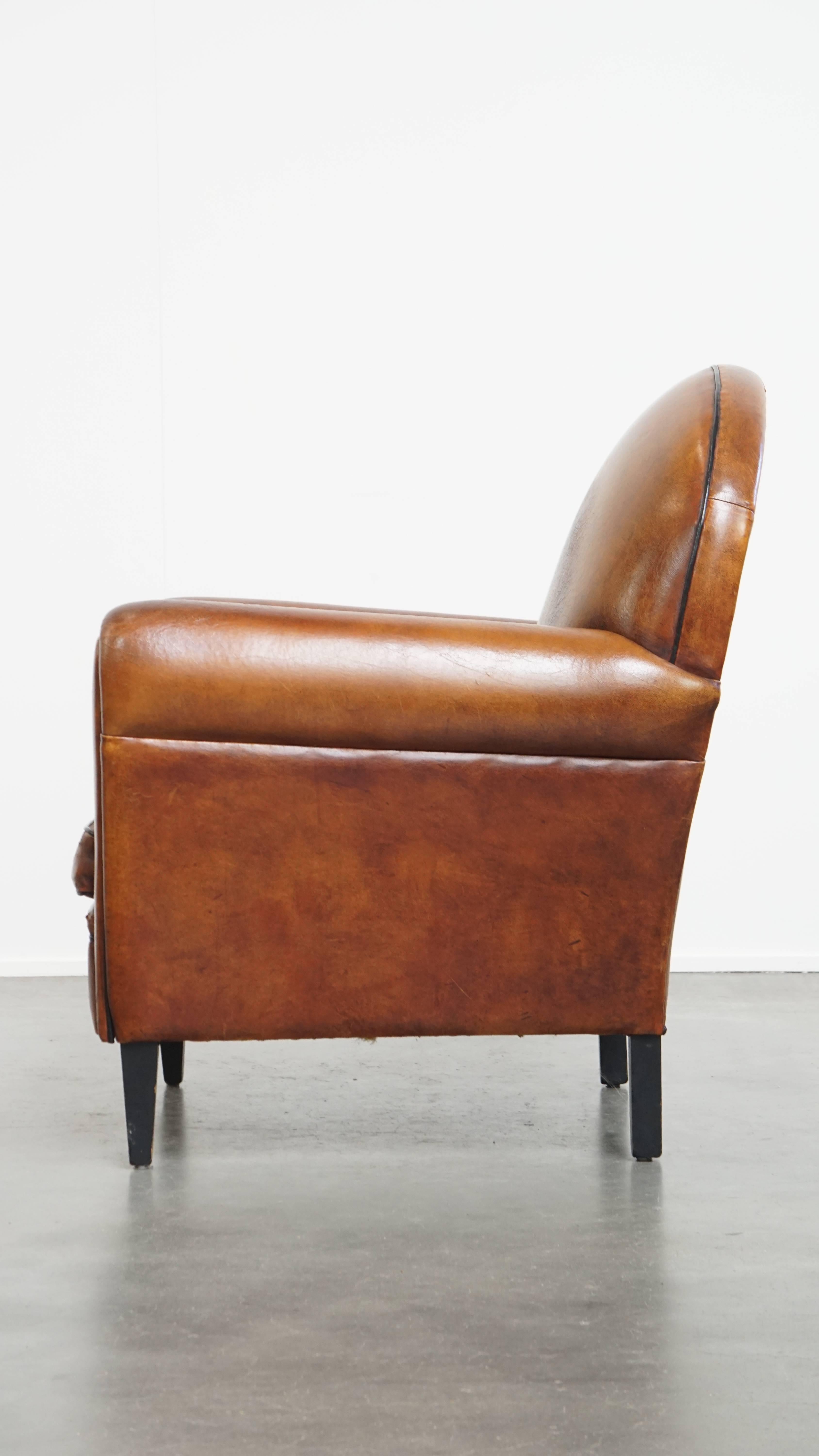 Fauteuil Vintage en cuir de mouton Design/One Style Art Deco État moyen - En vente à Harderwijk, NL