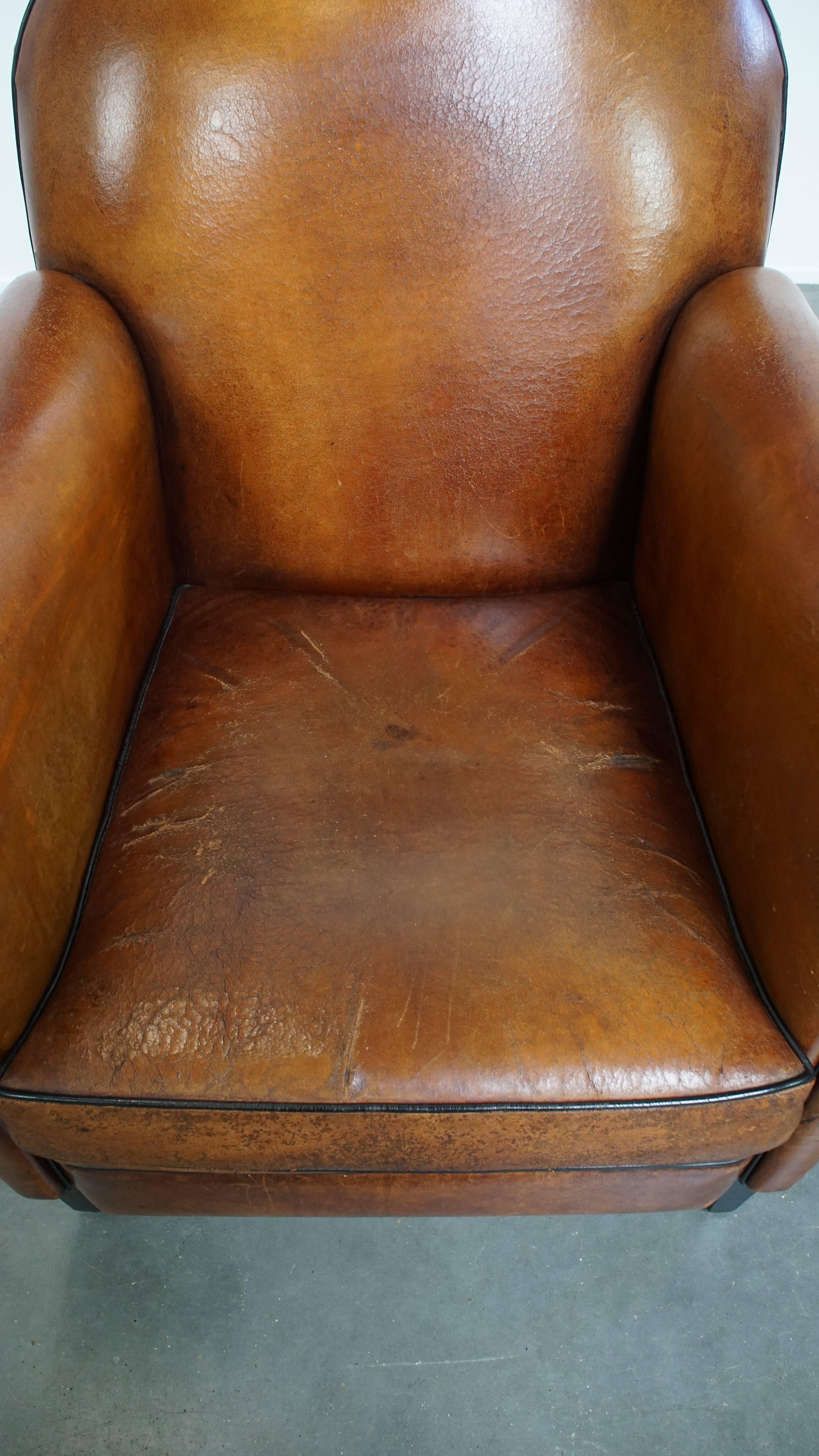 20ième siècle Fauteuil Vintage en cuir de mouton Design/One Style Art Deco en vente