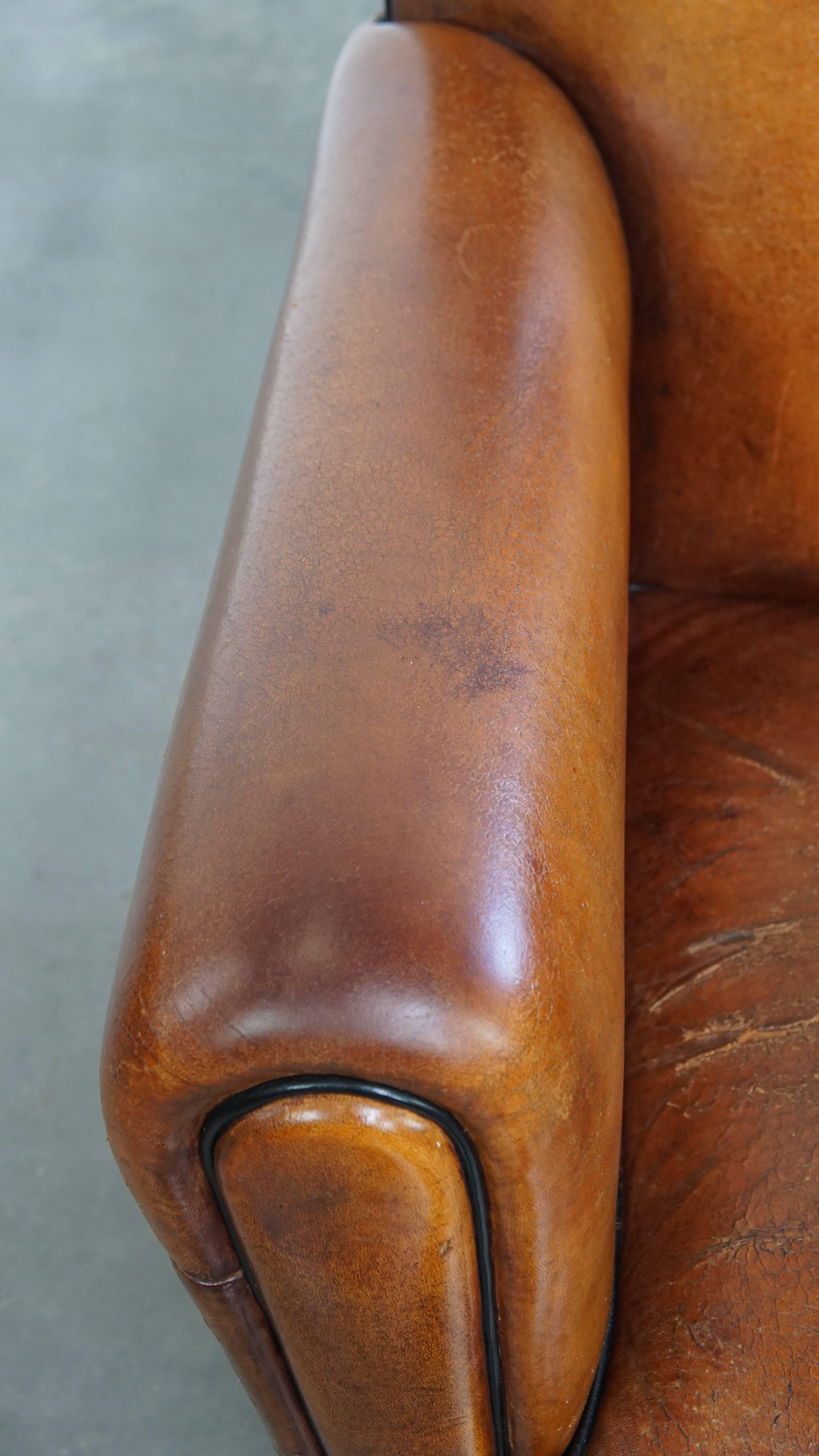 Cuir Fauteuil Vintage en cuir de mouton Design/One Style Art Deco en vente