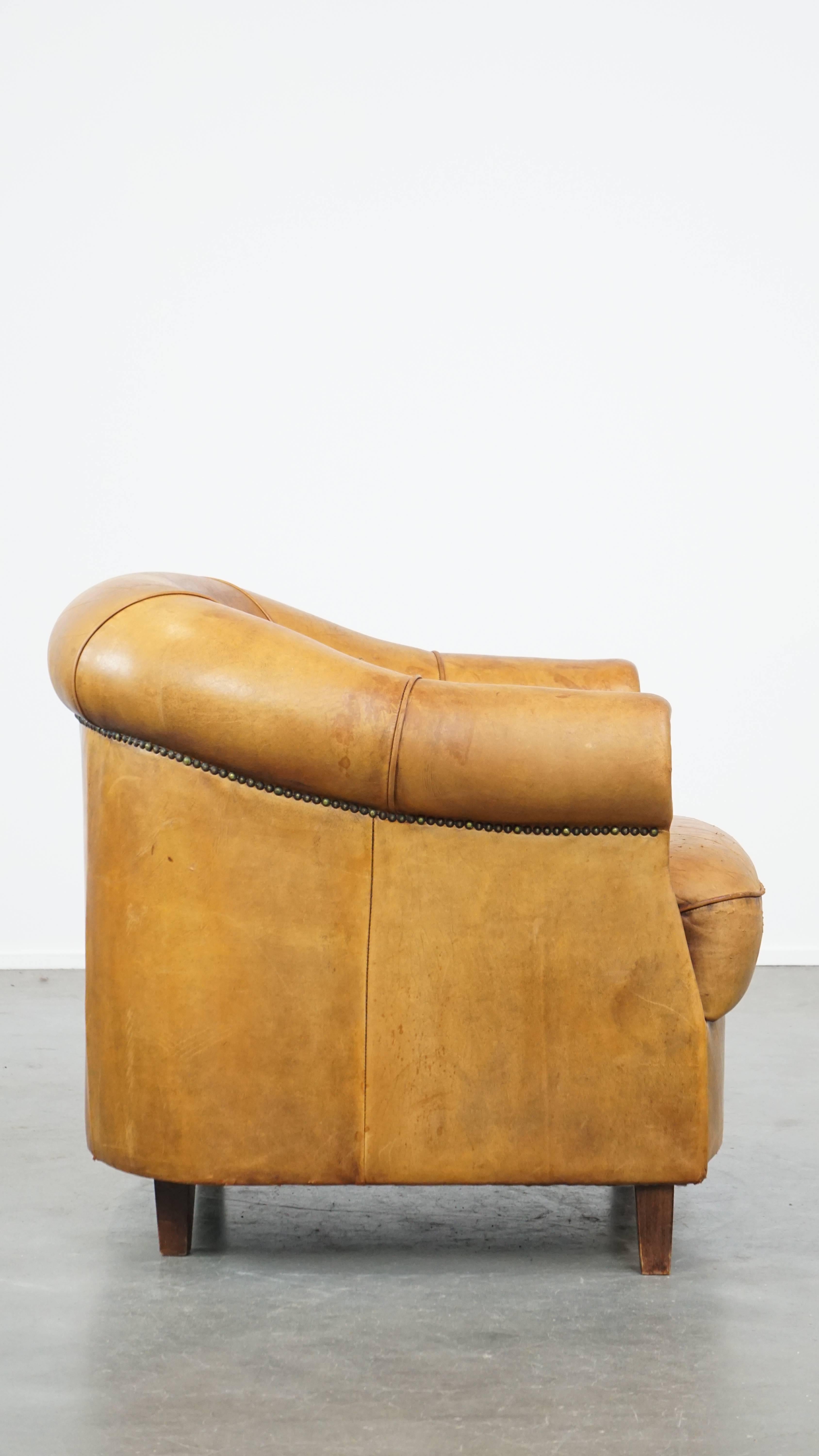 Classical Roman Vintage Sheepskin Leather Club Armchair in a Beautiful Light Cognac Color For Sale