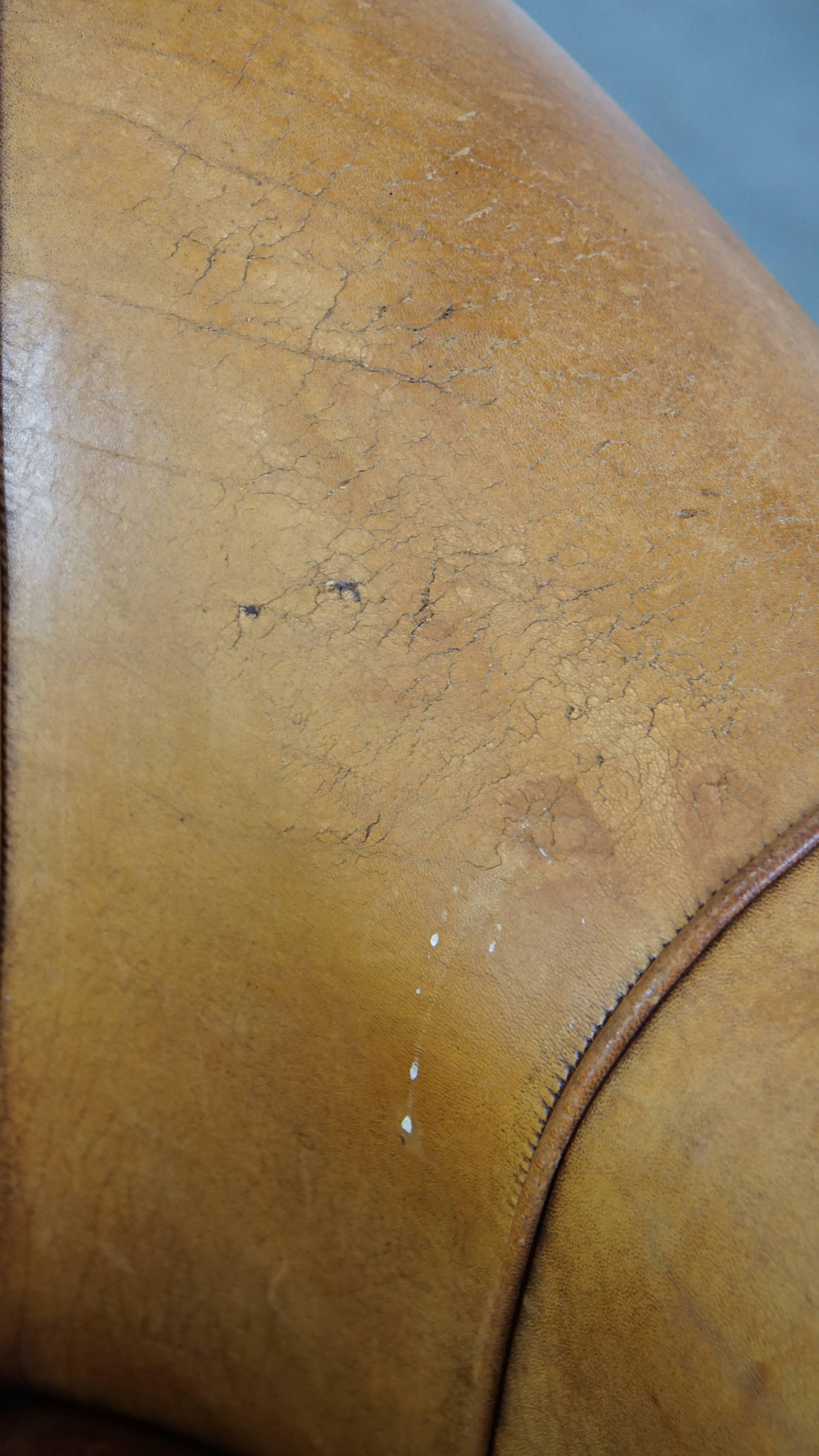 Vintage Sheepskin Leather Club Armchair in a Beautiful Light Cognac Color For Sale 3